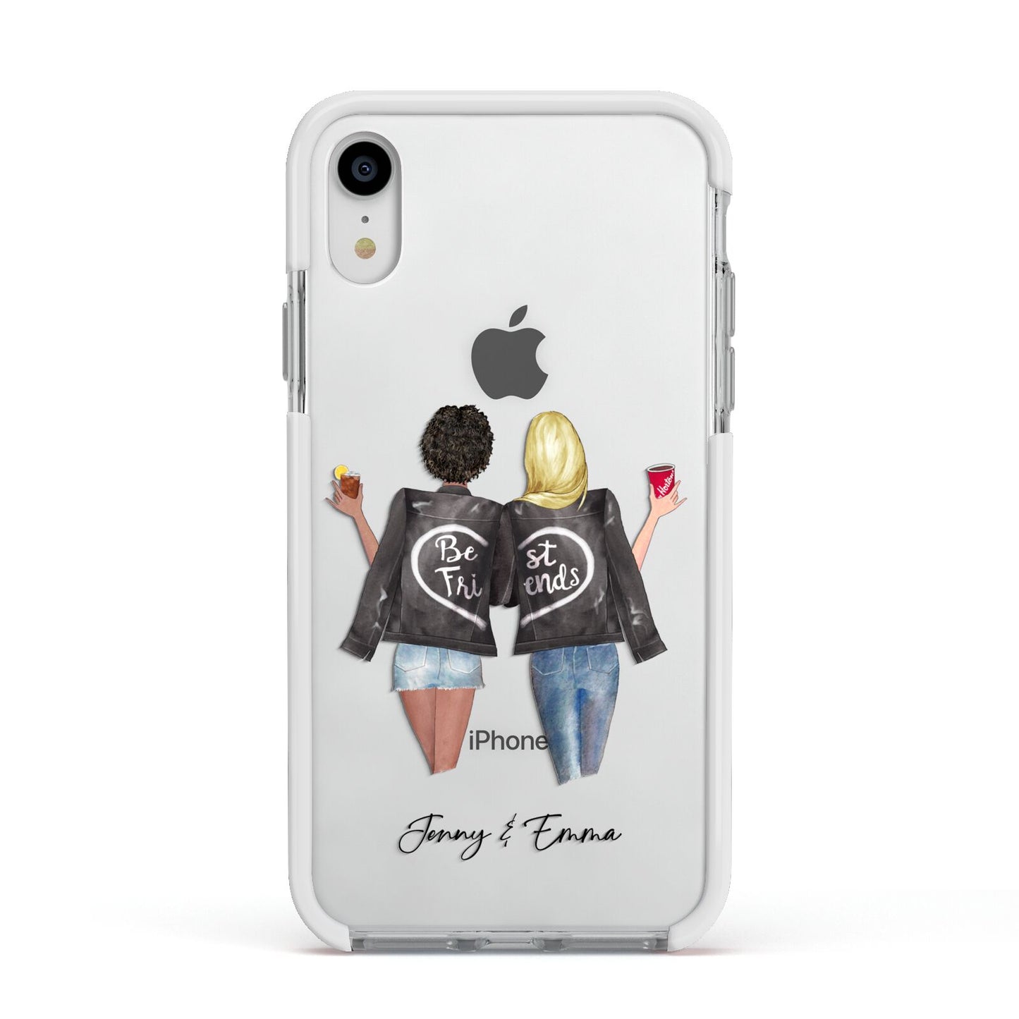 Best Friends Apple iPhone XR Impact Case White Edge on Silver Phone