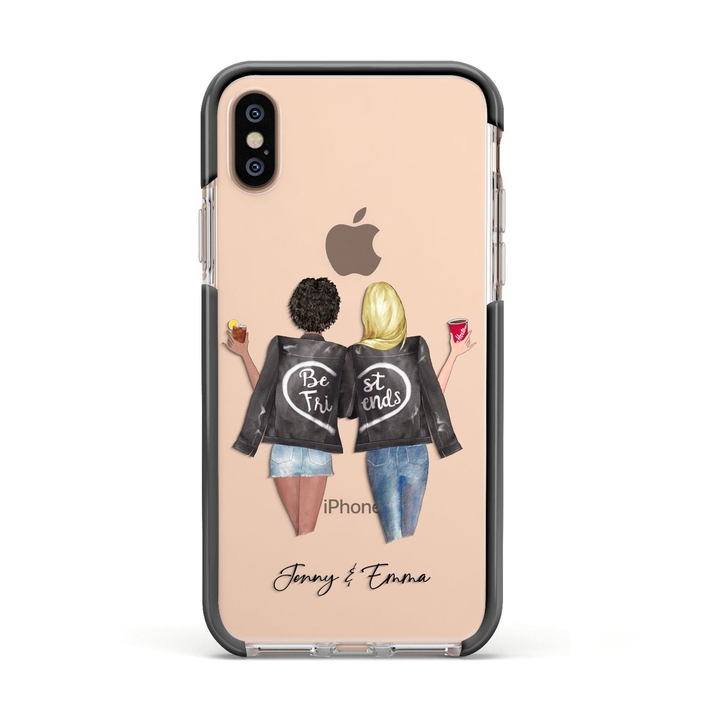 Best Friends Apple iPhone Xs Impact Case Black Edge on Gold Phone