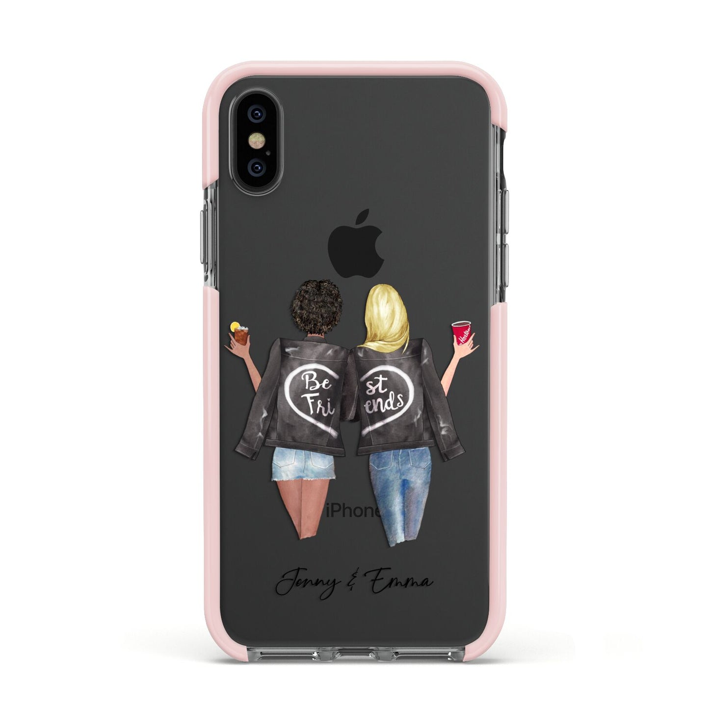 Best Friends Apple iPhone Xs Impact Case Pink Edge on Black Phone