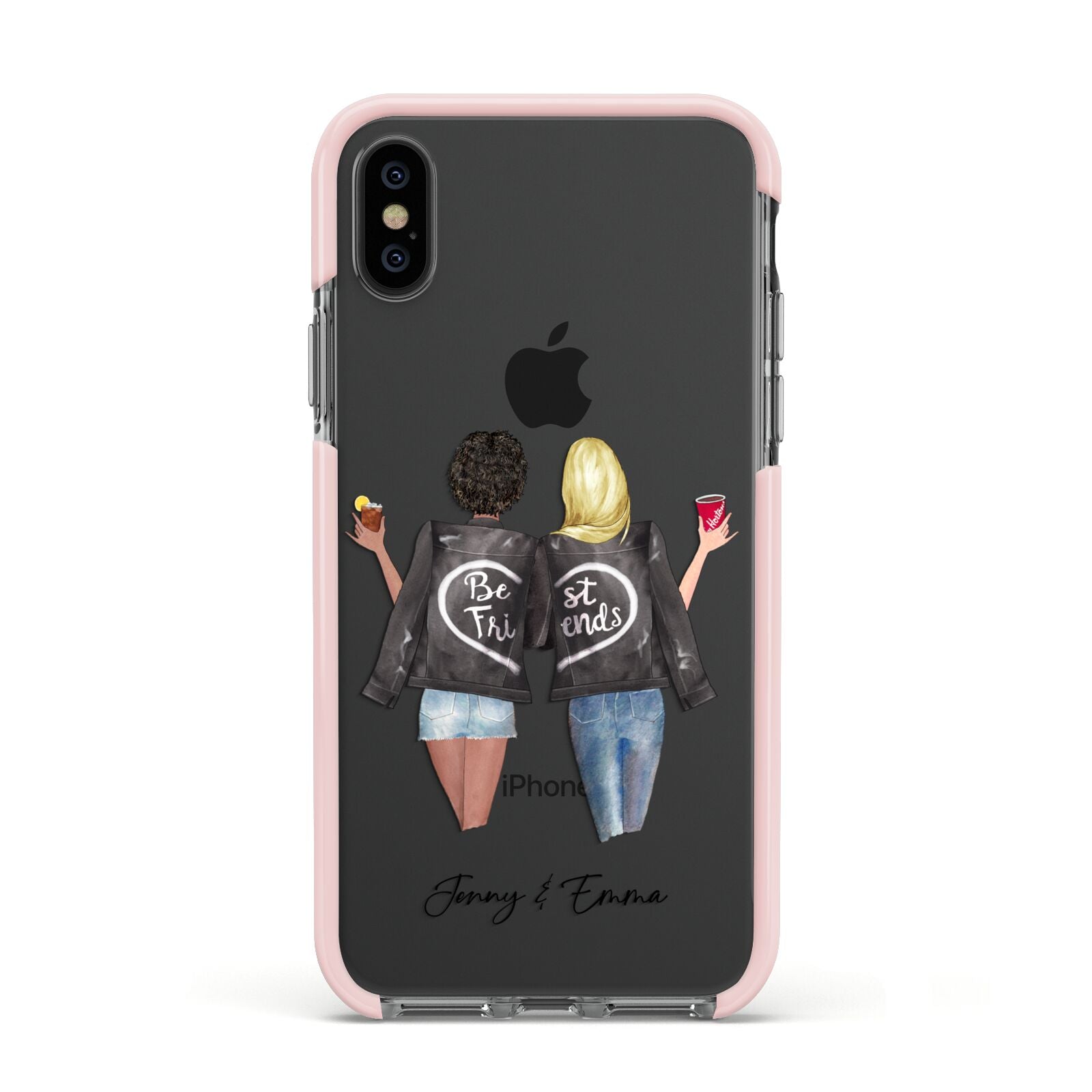 Best Friends Apple iPhone Xs Impact Case Pink Edge on Black Phone