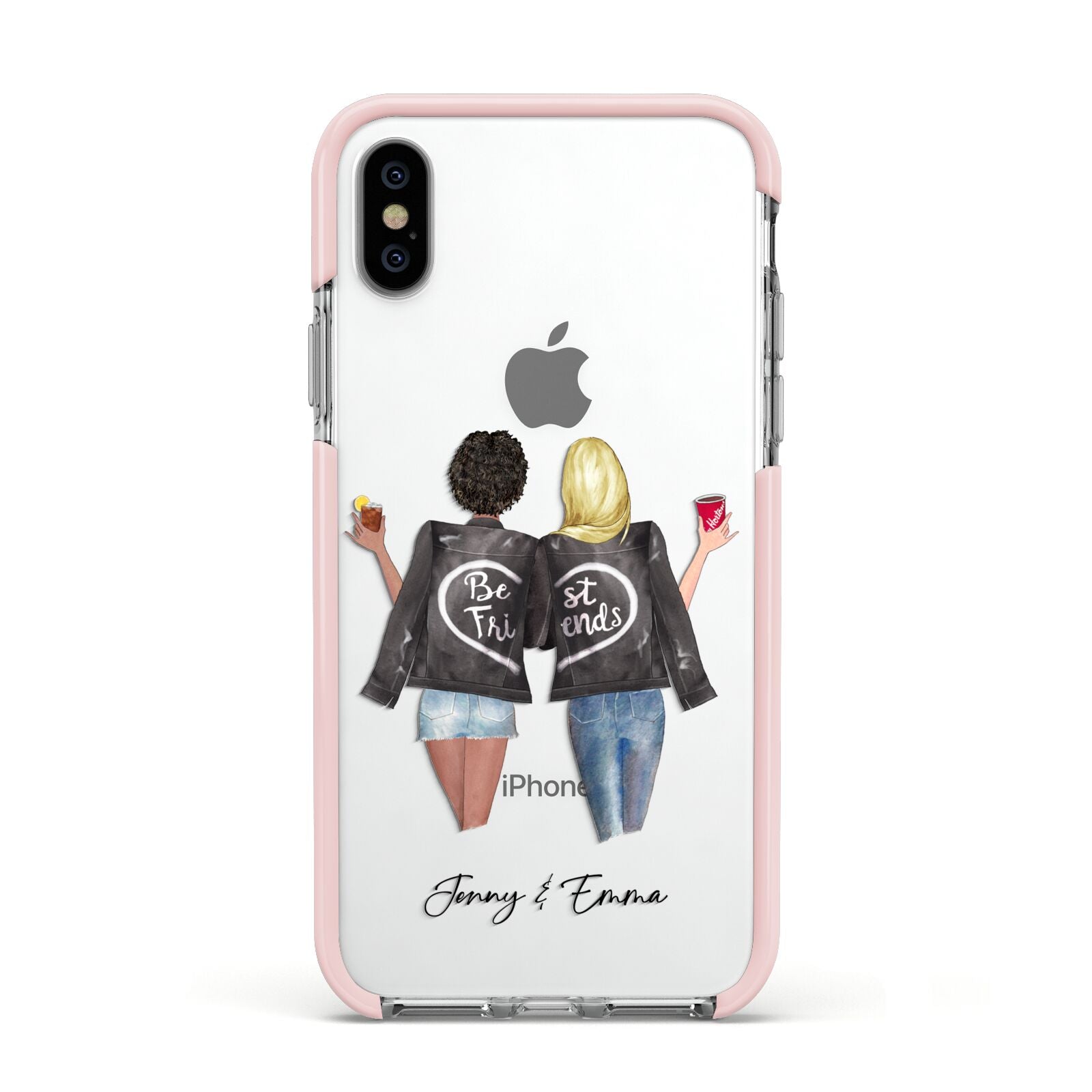 Best Friends Apple iPhone Xs Impact Case Pink Edge on Silver Phone