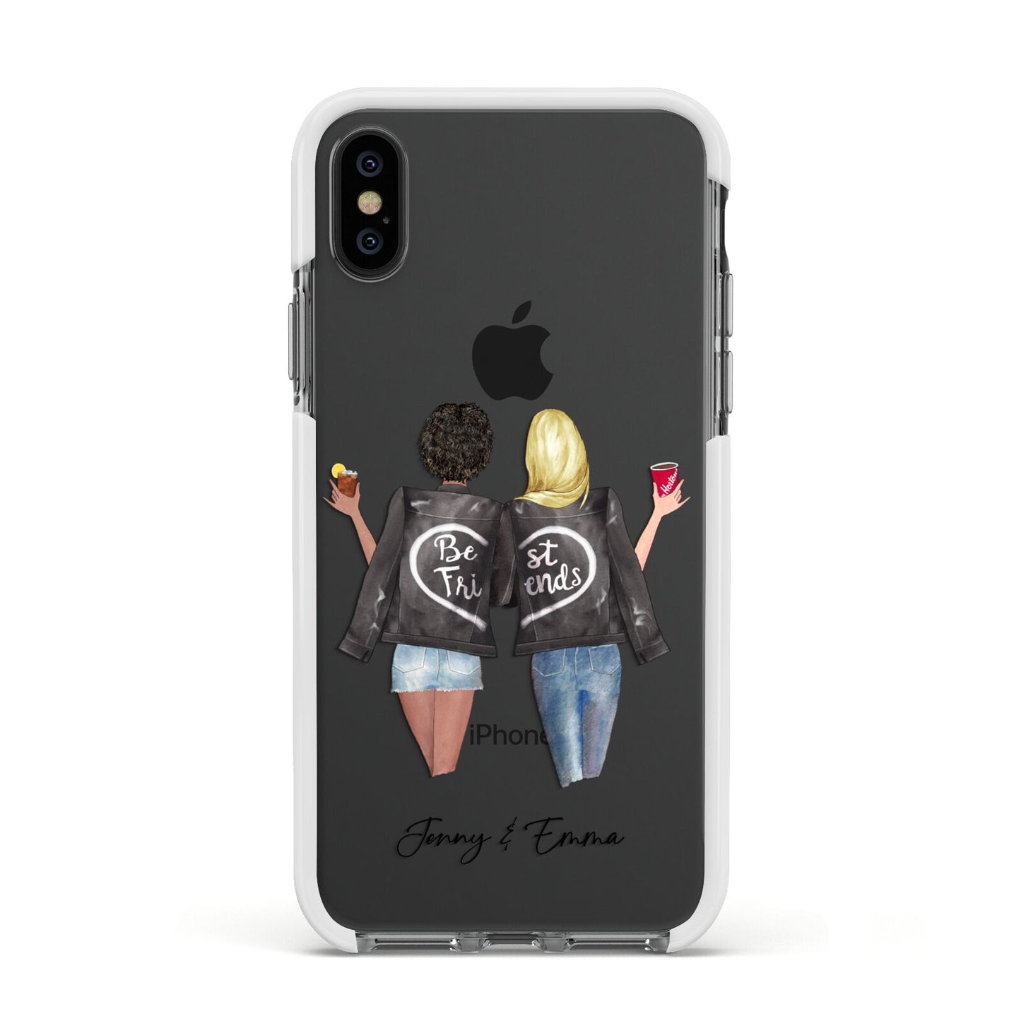 Best Friends Apple iPhone Xs Impact Case White Edge on Black Phone