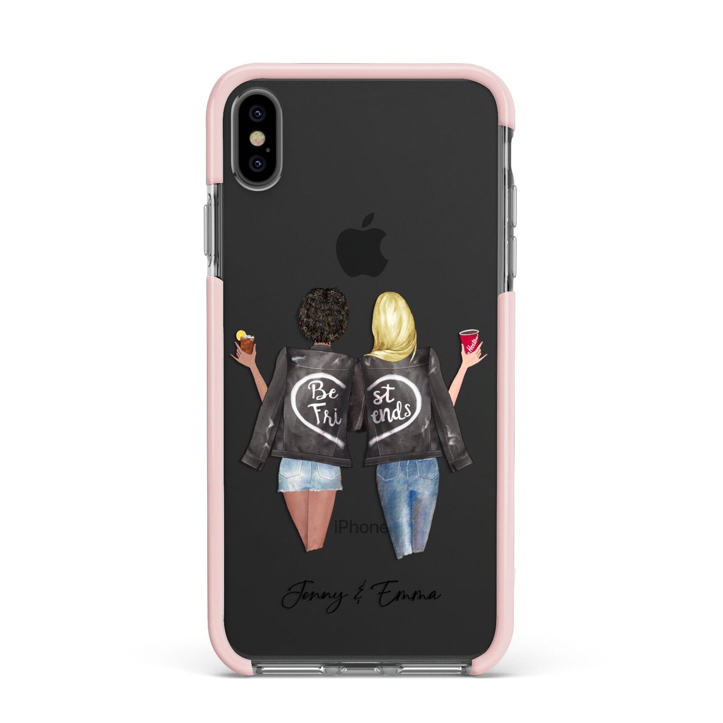 Best Friends Apple iPhone Xs Max Impact Case Pink Edge on Black Phone