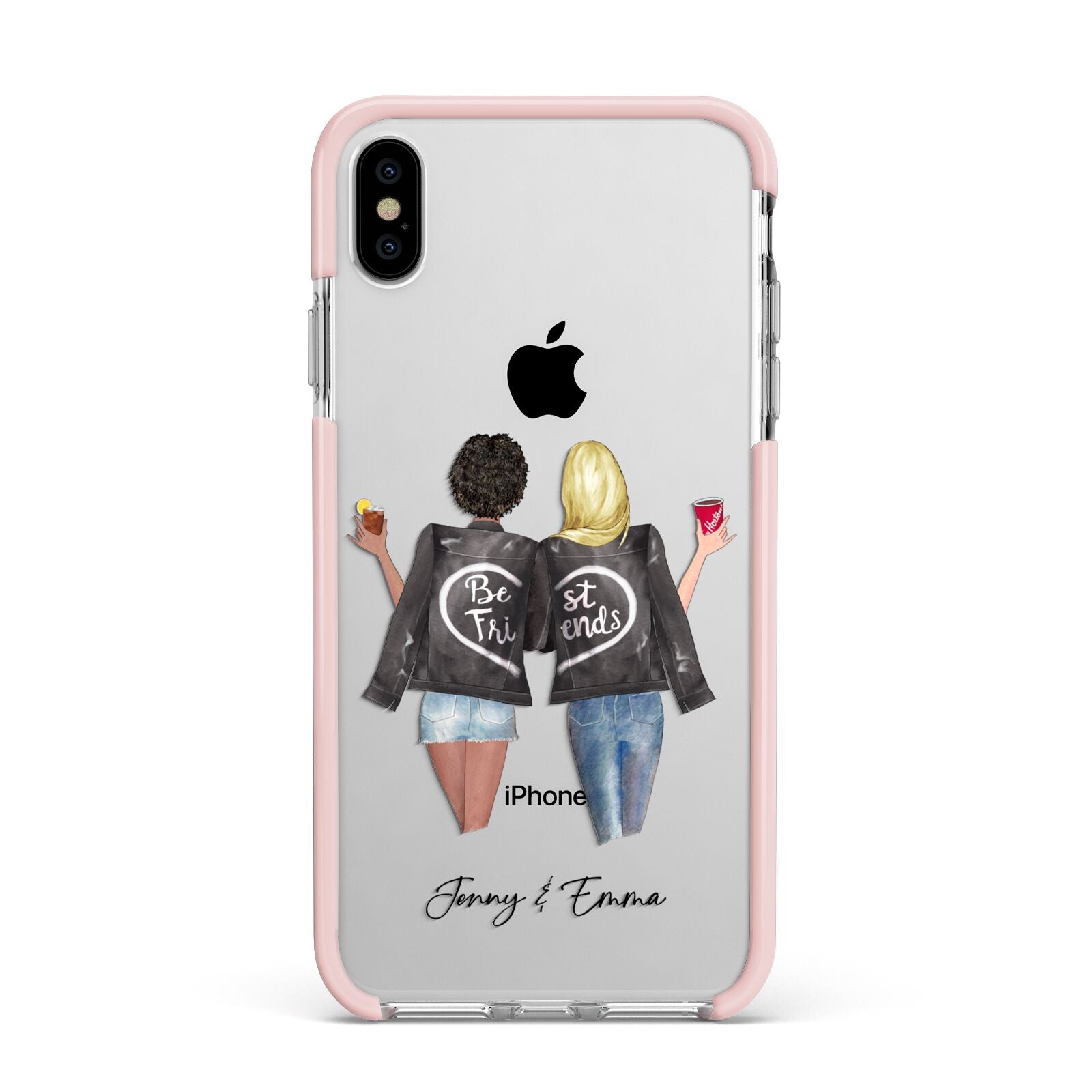 Best Friends Apple iPhone Xs Max Impact Case Pink Edge on Silver Phone