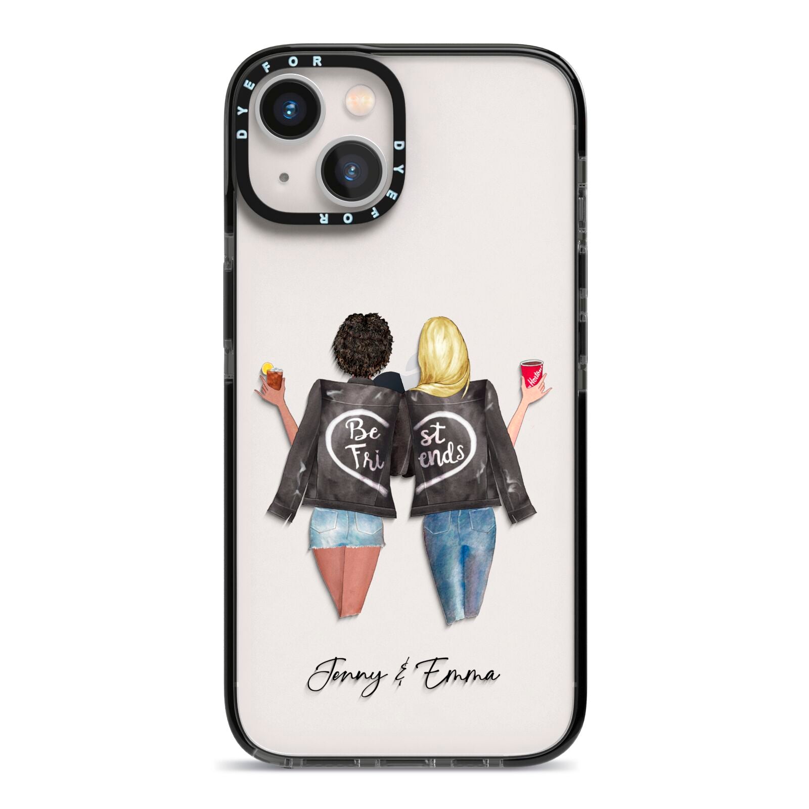 Best Friends iPhone 13 Black Impact Case on Silver phone