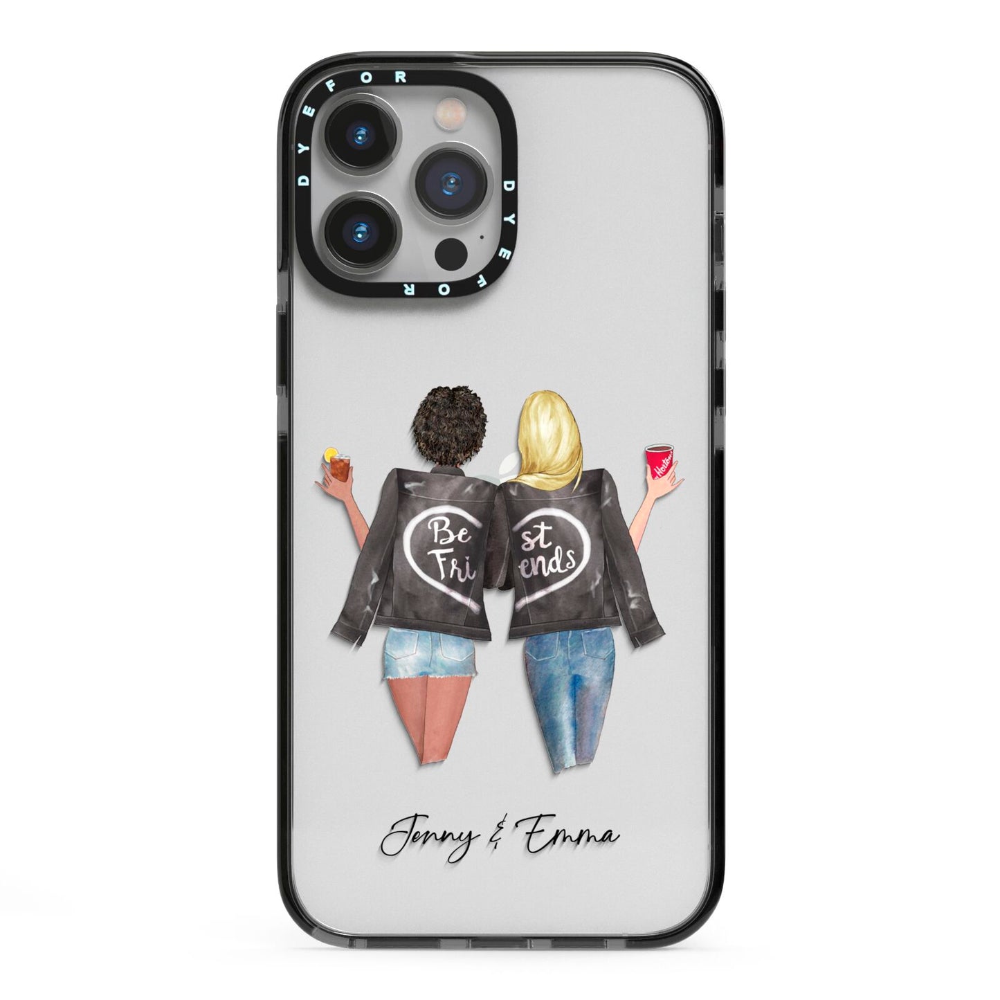 Best Friends iPhone 13 Pro Max Black Impact Case on Silver phone