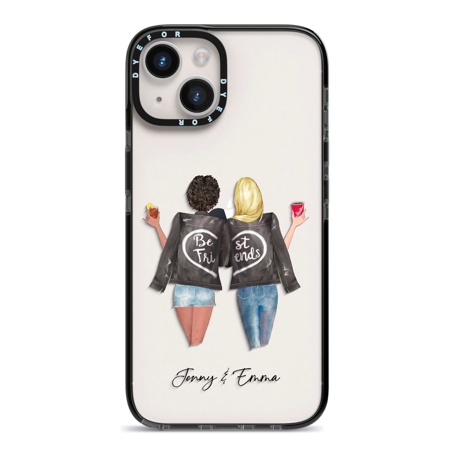 Best Friends iPhone 14 Black Impact Case on Silver phone