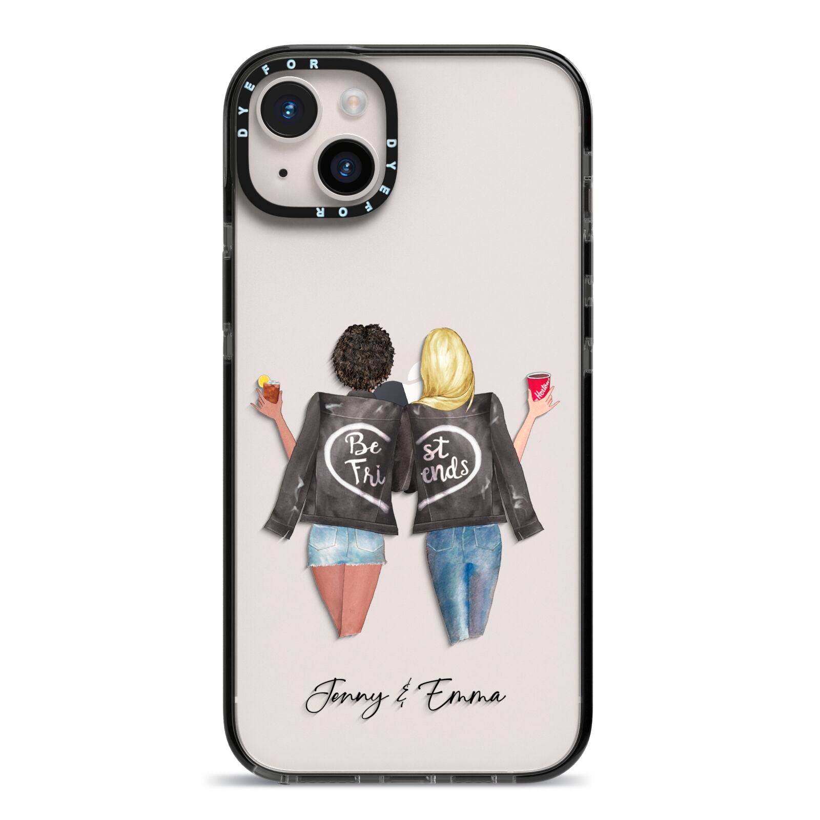 Best Friends iPhone 14 Plus Black Impact Case on Silver phone