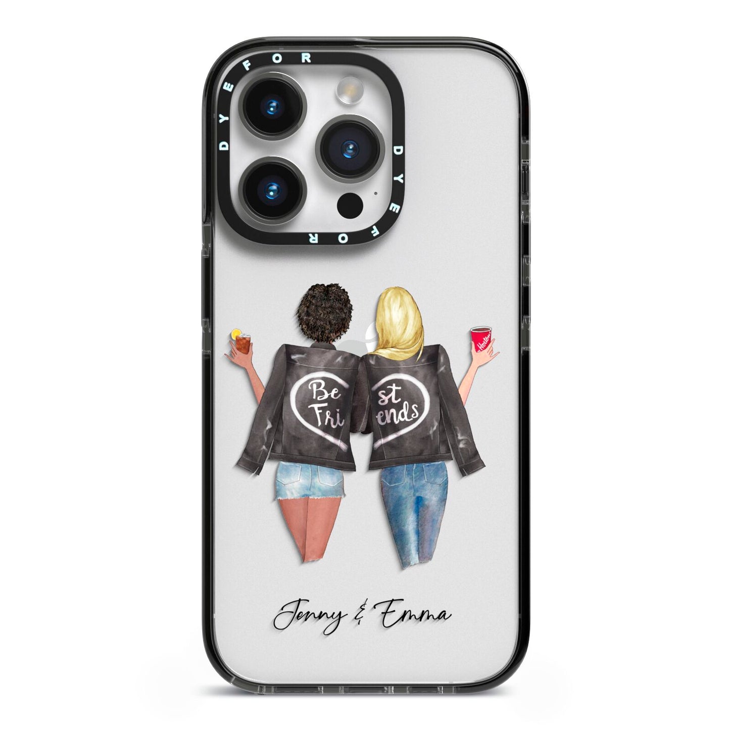 Best Friends iPhone 14 Pro Black Impact Case on Silver phone