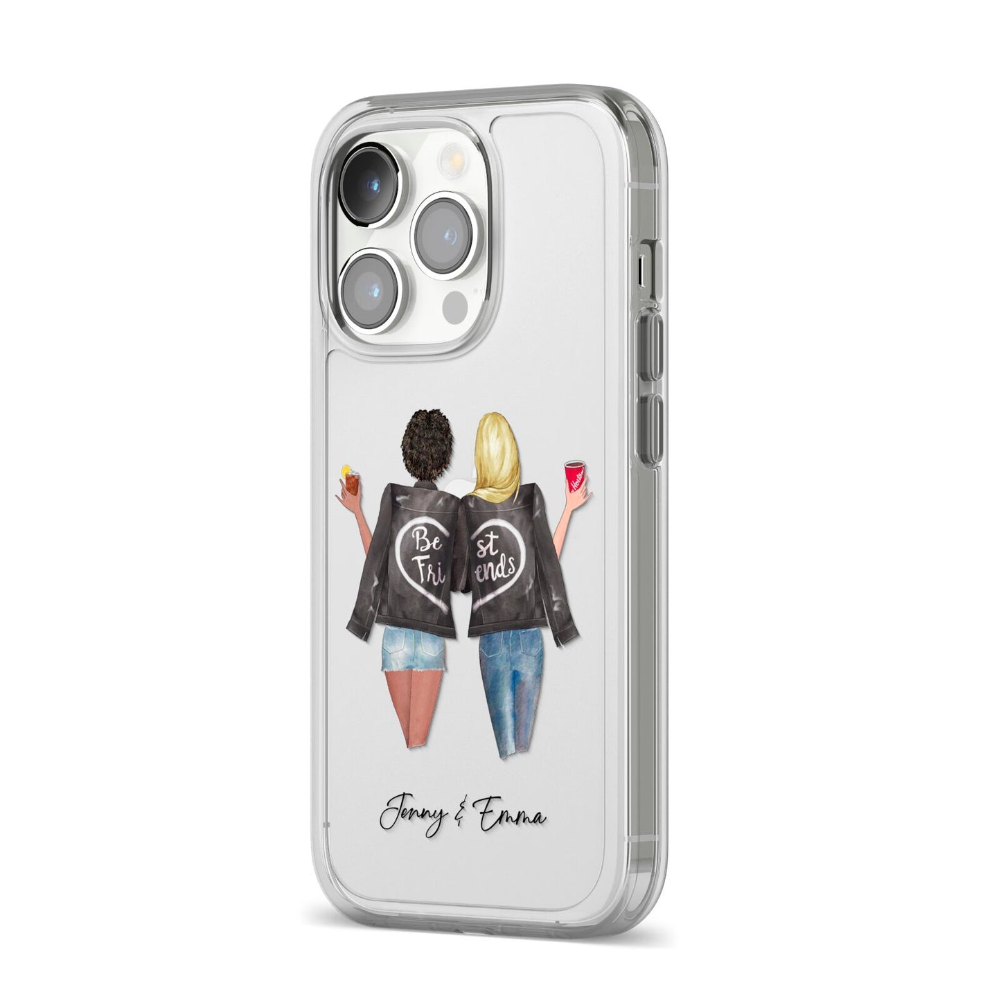 Best Friends iPhone 14 Pro Clear Tough Case Silver Angled Image