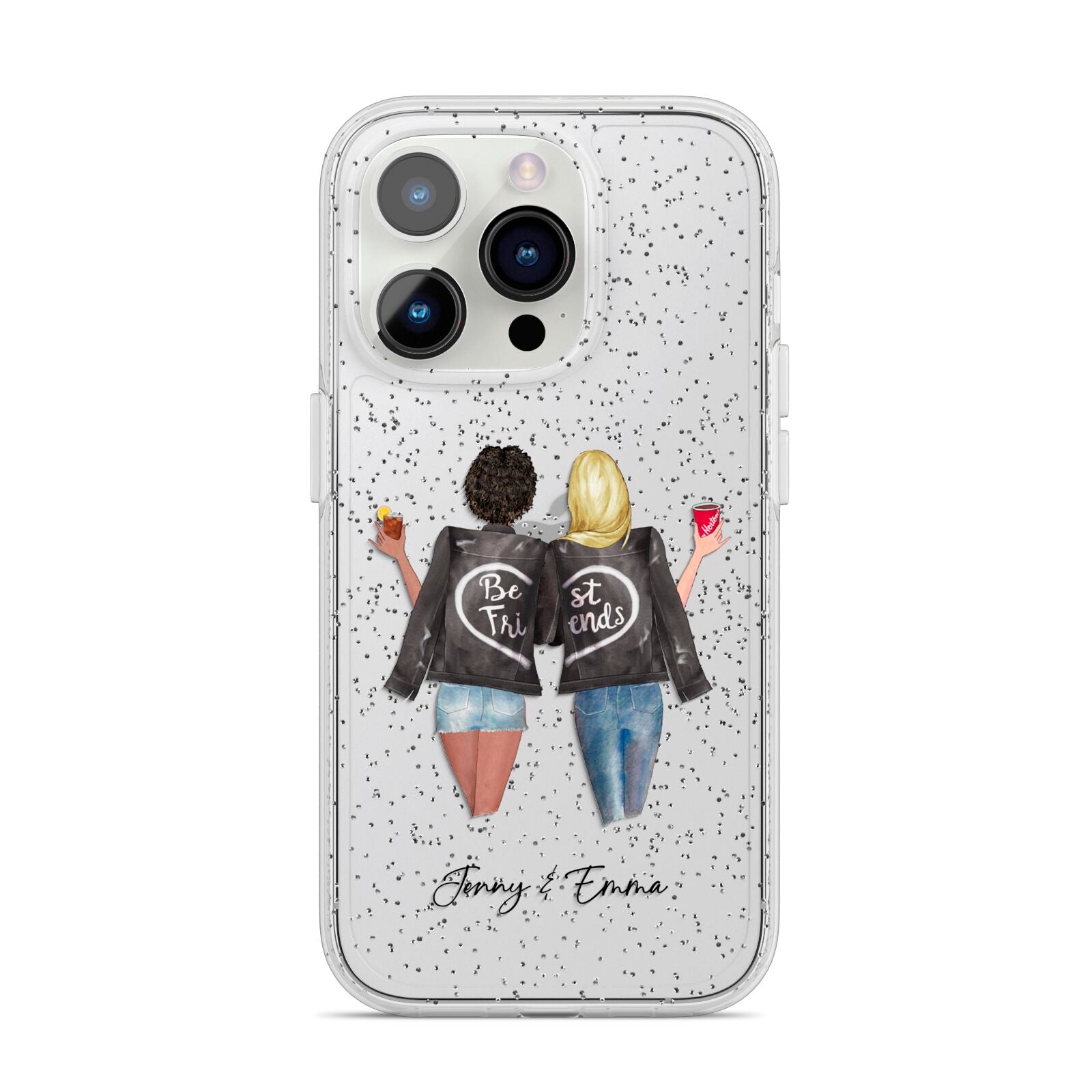 Best Friends iPhone 14 Pro Glitter Tough Case Silver