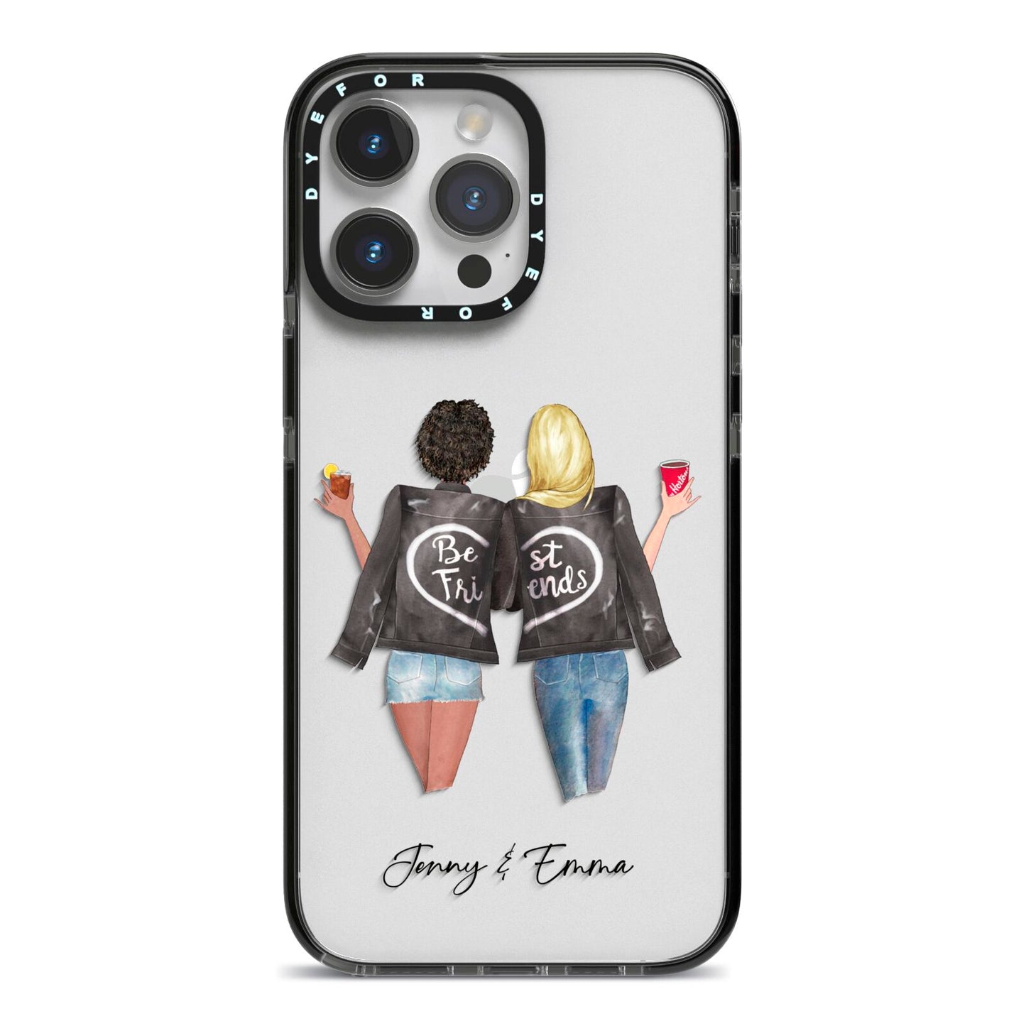 Best Friends iPhone 14 Pro Max Black Impact Case on Silver phone