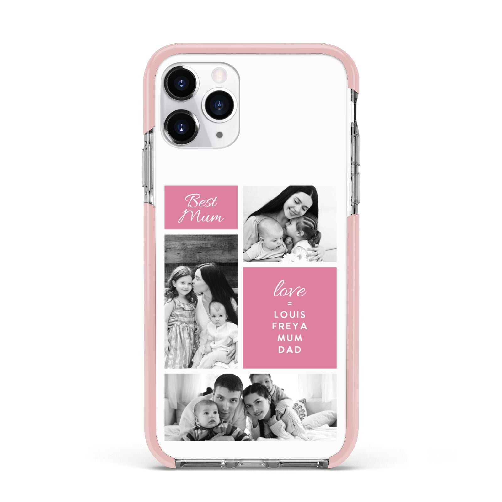Best Mum Photo Collage Personalised Apple iPhone 11 Pro in Silver with Pink Impact Case