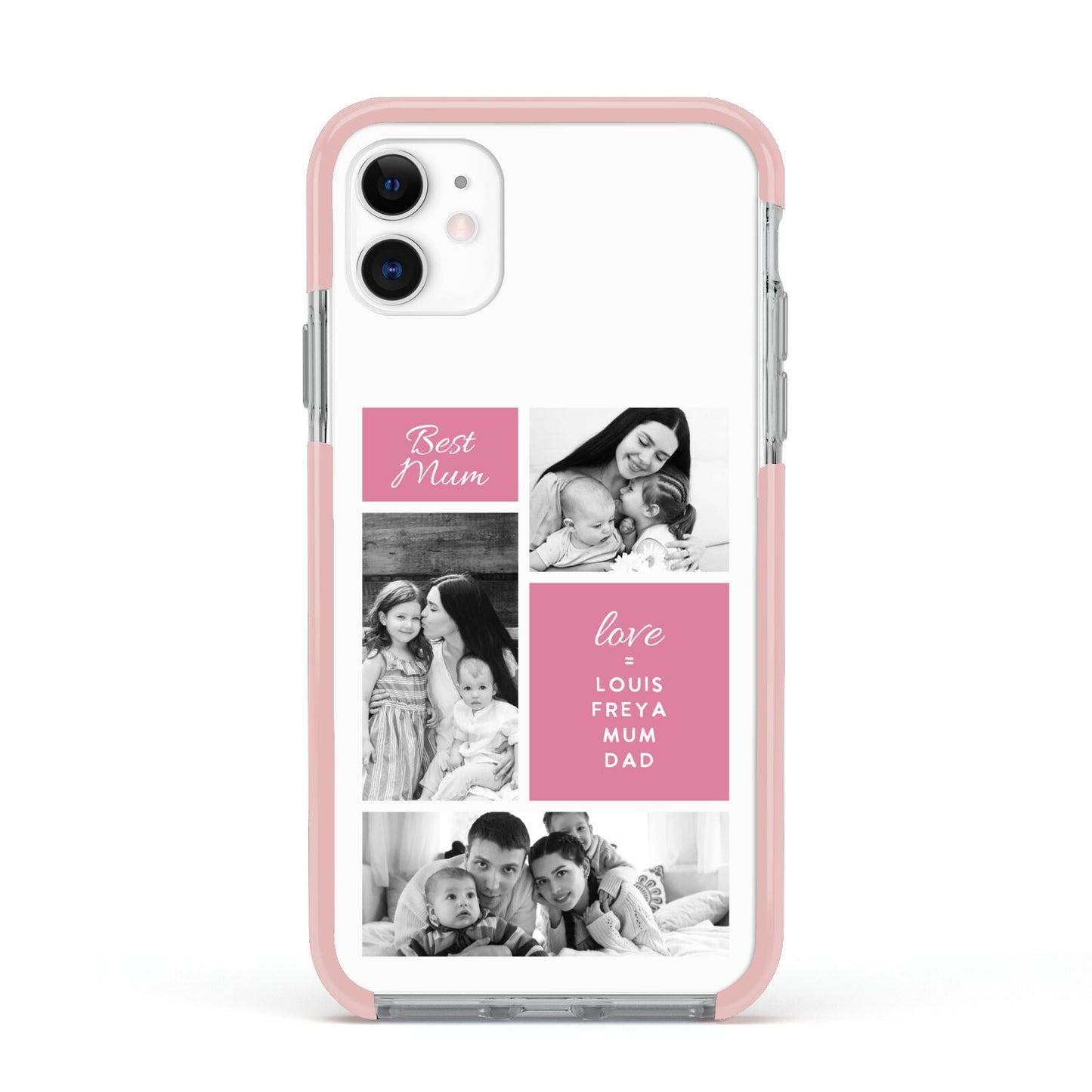 Best Mum Photo Collage Personalised Apple iPhone 11 in White with Pink Impact Case