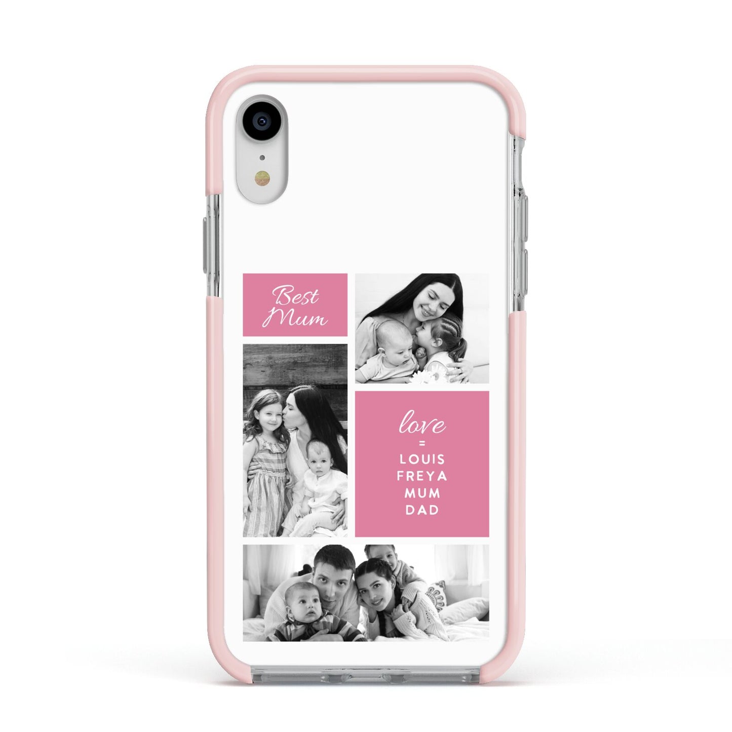 Best Mum Photo Collage Personalised Apple iPhone XR Impact Case Pink Edge on Silver Phone