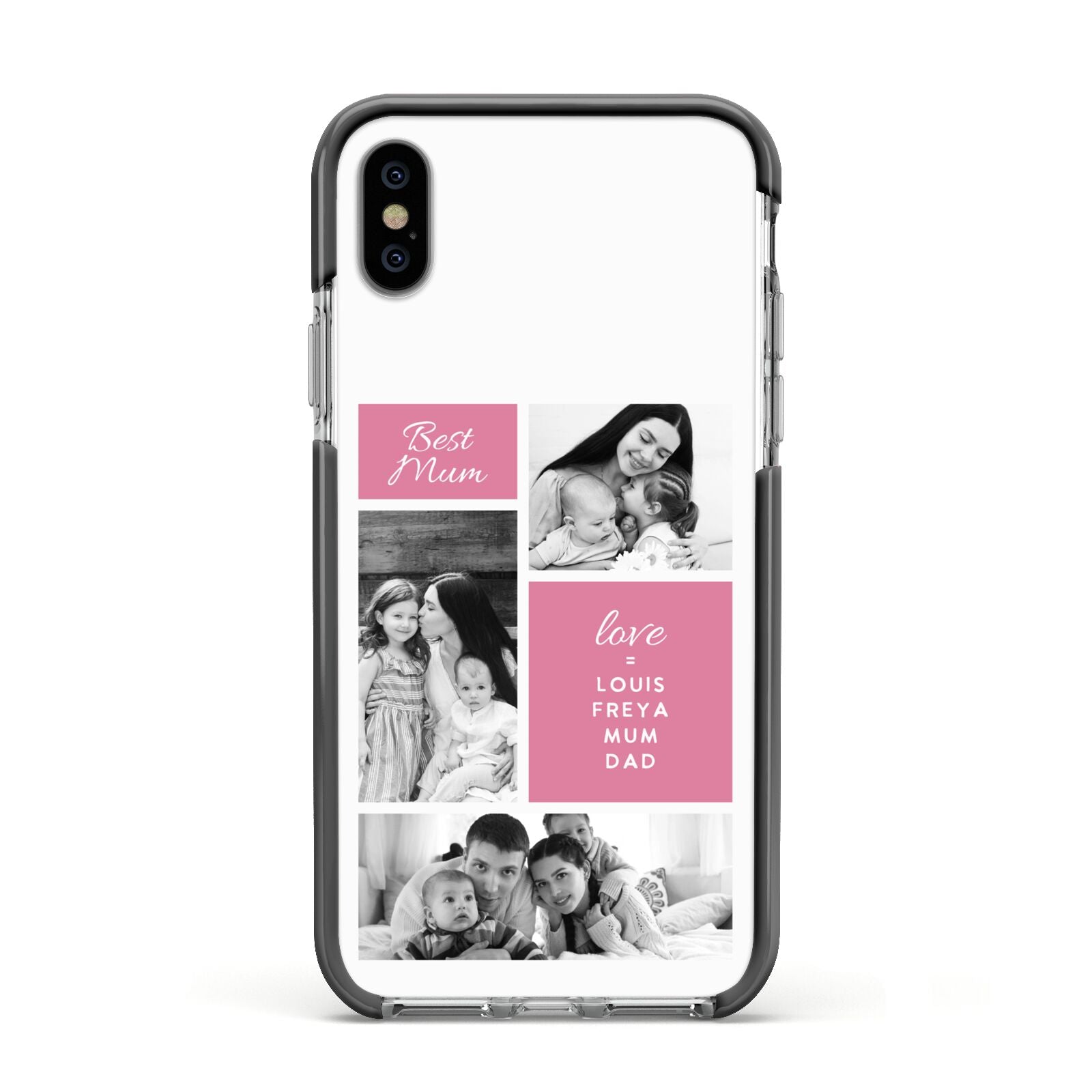Best Mum Photo Collage Personalised Apple iPhone Xs Impact Case Black Edge on Silver Phone