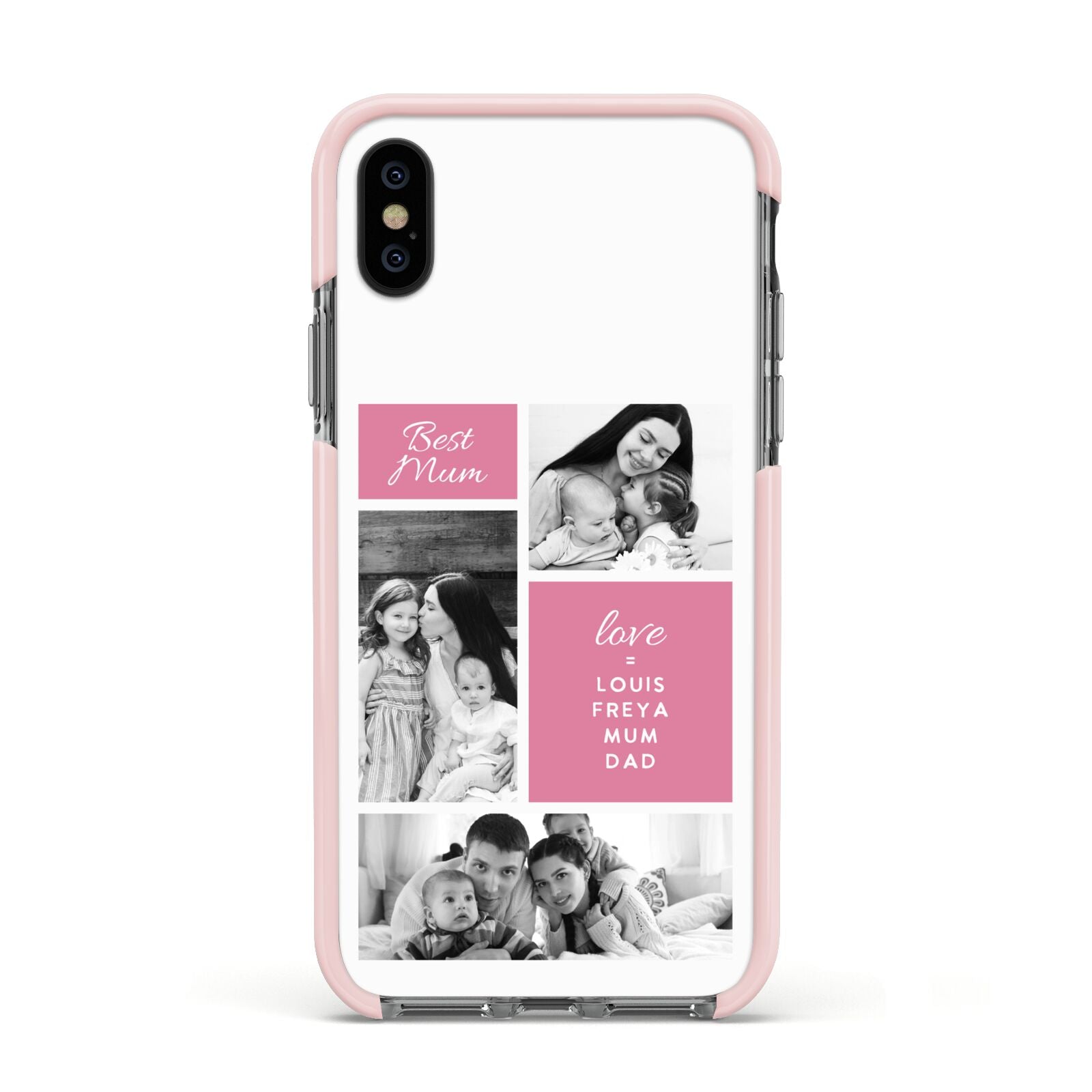Best Mum Photo Collage Personalised Apple iPhone Xs Impact Case Pink Edge on Black Phone