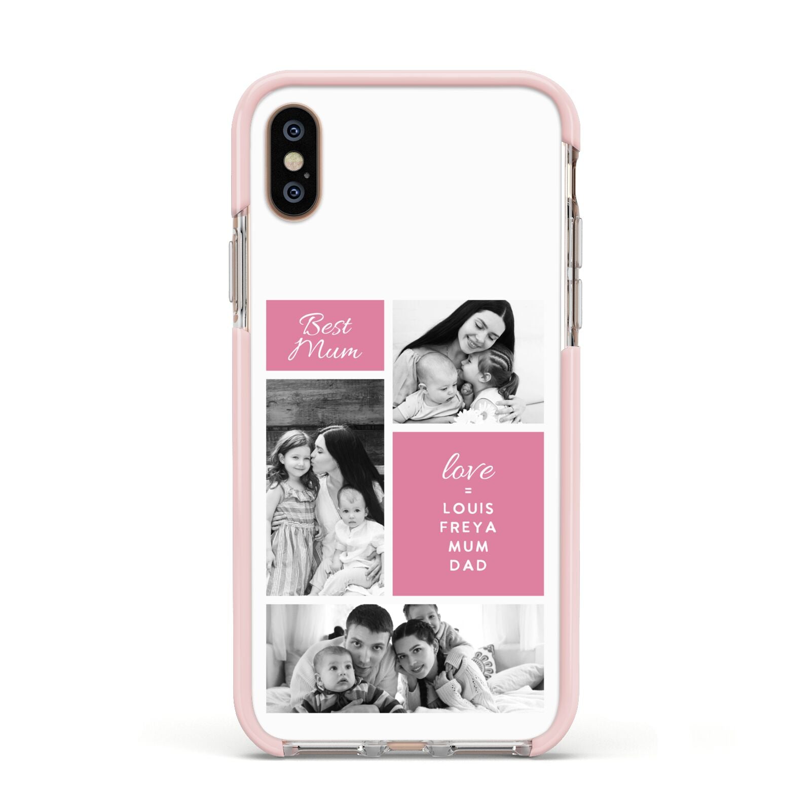 Best Mum Photo Collage Personalised Apple iPhone Xs Impact Case Pink Edge on Gold Phone