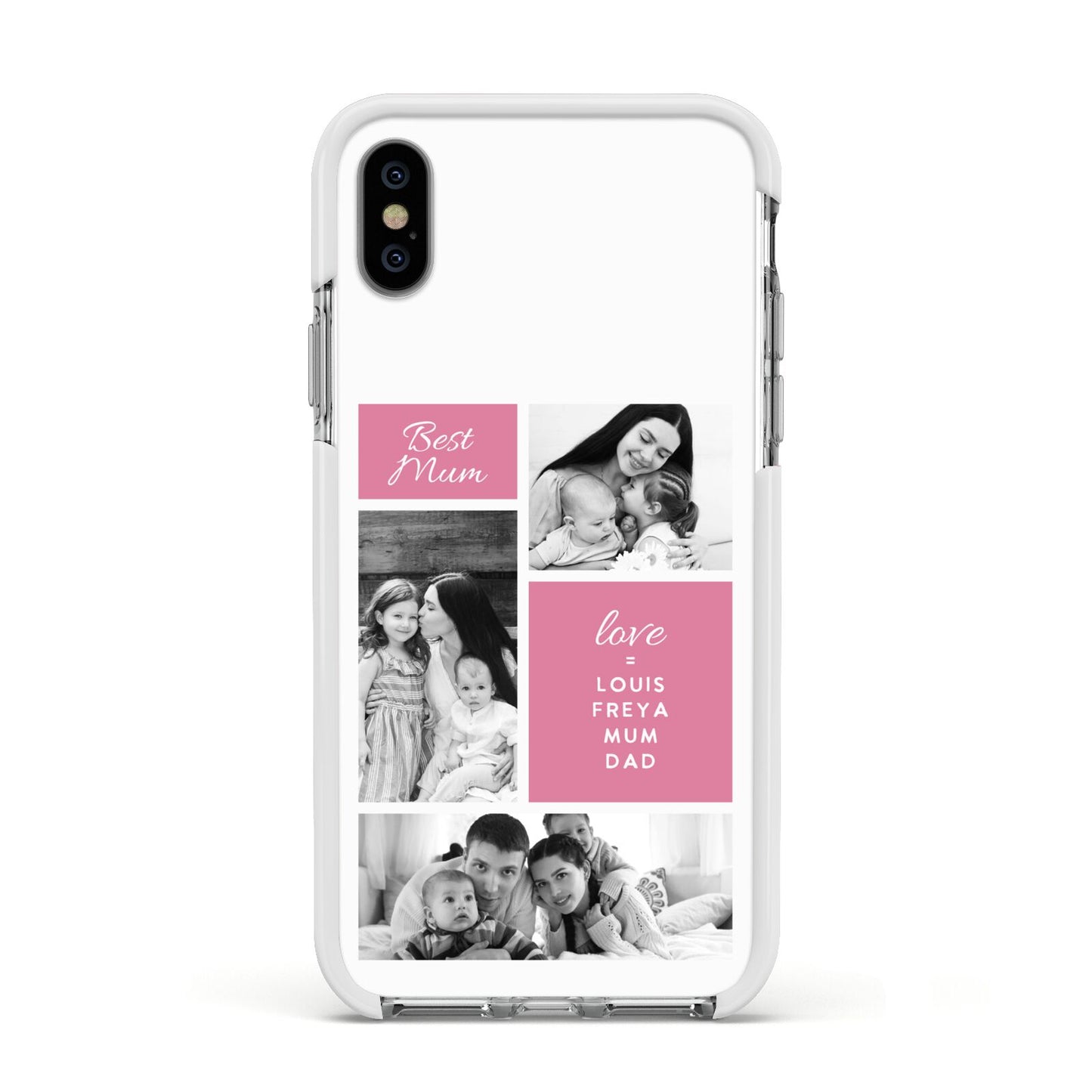Best Mum Photo Collage Personalised Apple iPhone Xs Impact Case White Edge on Silver Phone