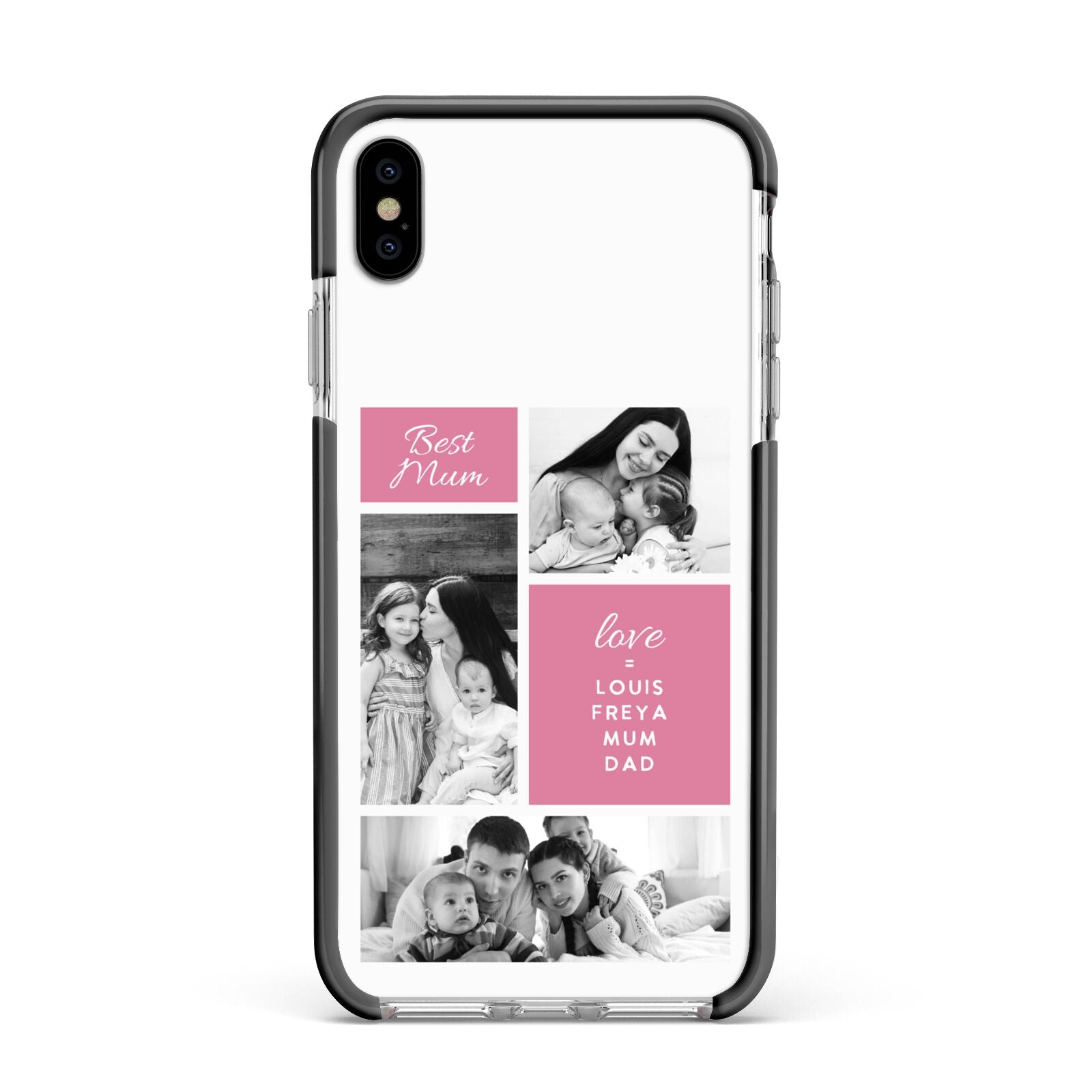 Best Mum Photo Collage Personalised Apple iPhone Xs Max Impact Case Black Edge on Silver Phone