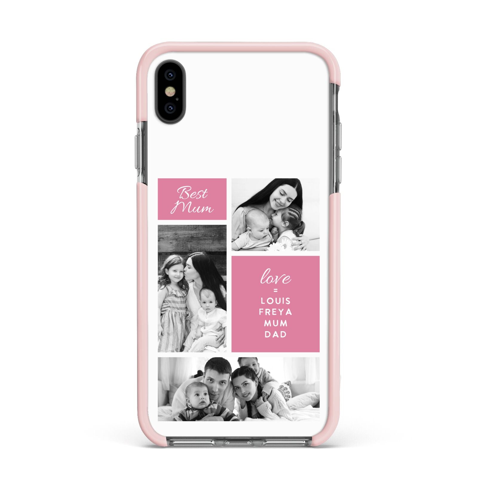 Best Mum Photo Collage Personalised Apple iPhone Xs Max Impact Case Pink Edge on Black Phone