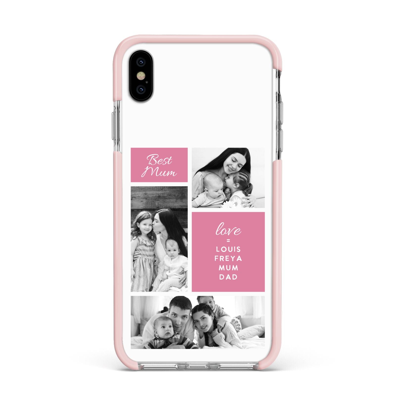 Best Mum Photo Collage Personalised Apple iPhone Xs Max Impact Case Pink Edge on Silver Phone