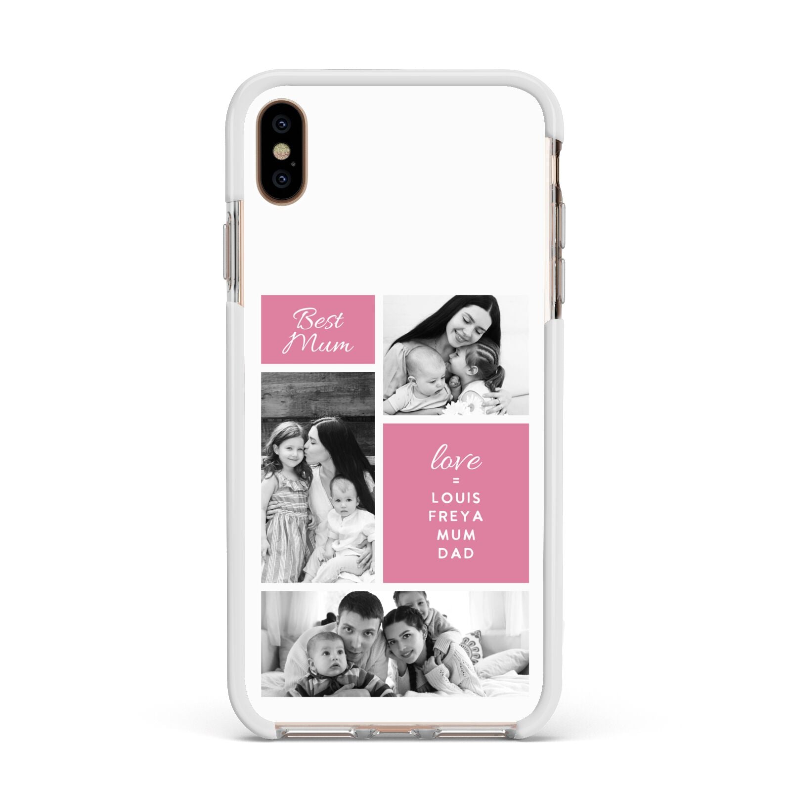 Best Mum Photo Collage Personalised Apple iPhone Xs Max Impact Case White Edge on Gold Phone