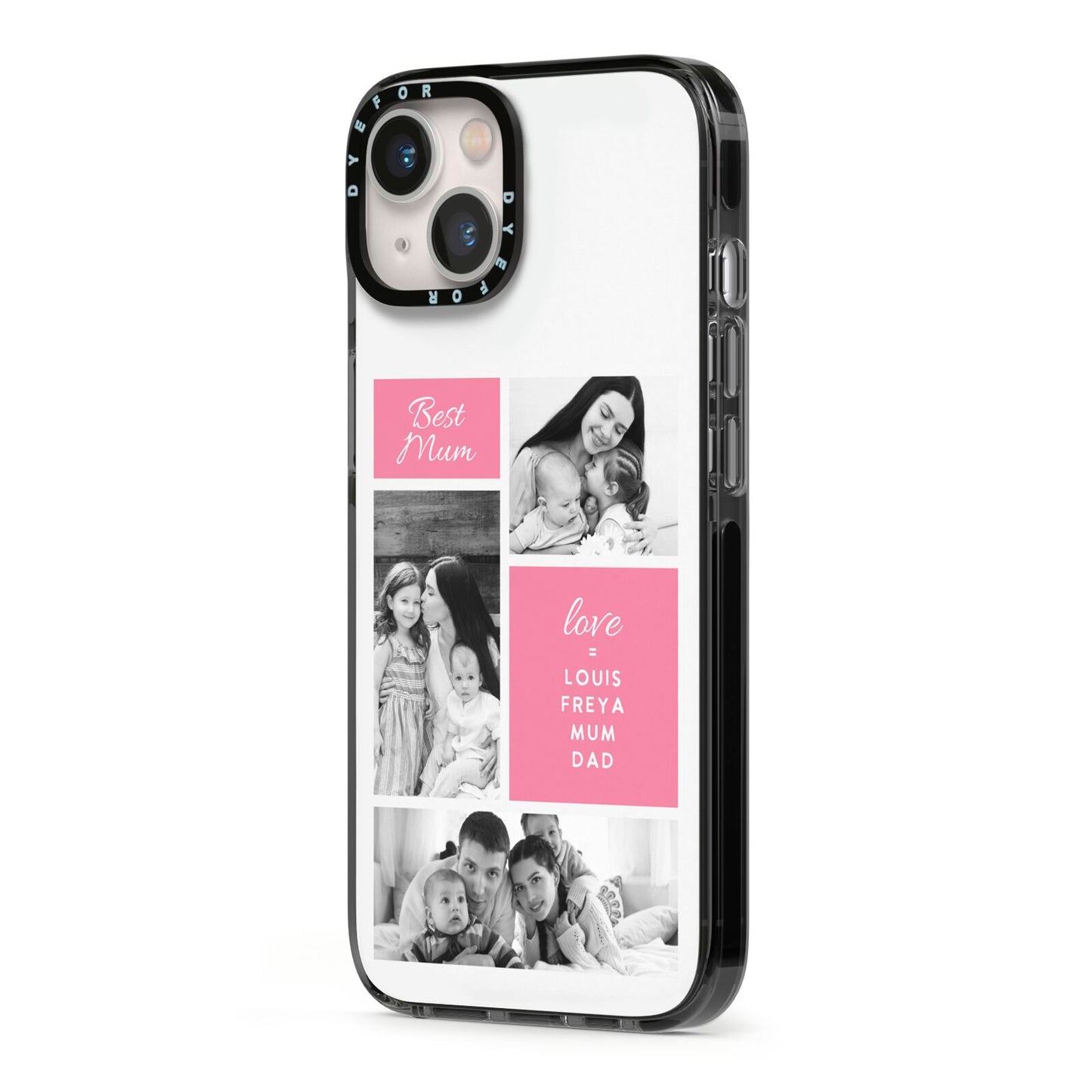 Best Mum Photo Collage Personalised iPhone 13 Black Impact Case Side Angle on Silver phone