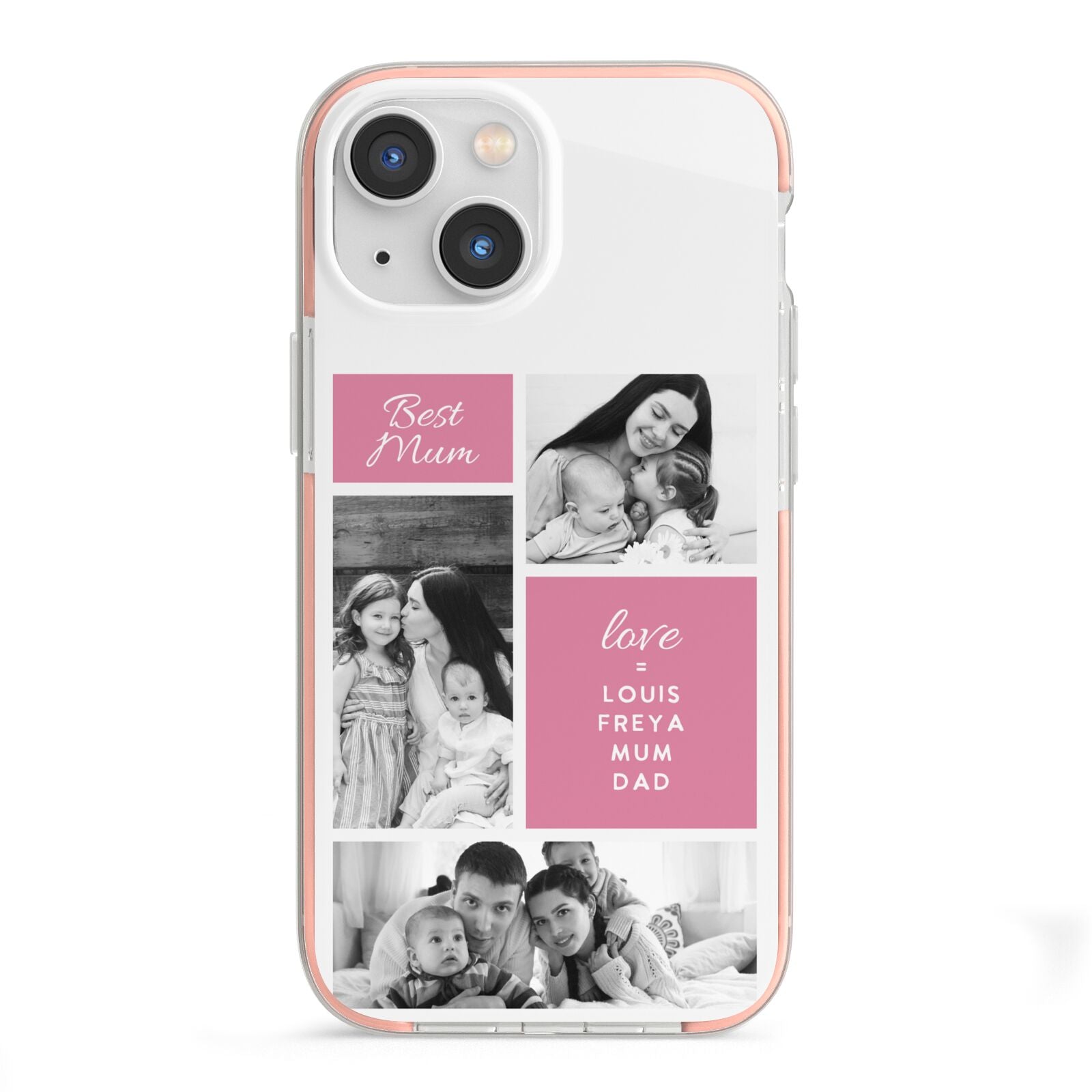 Best Mum Photo Collage Personalised iPhone 13 Mini TPU Impact Case with Pink Edges