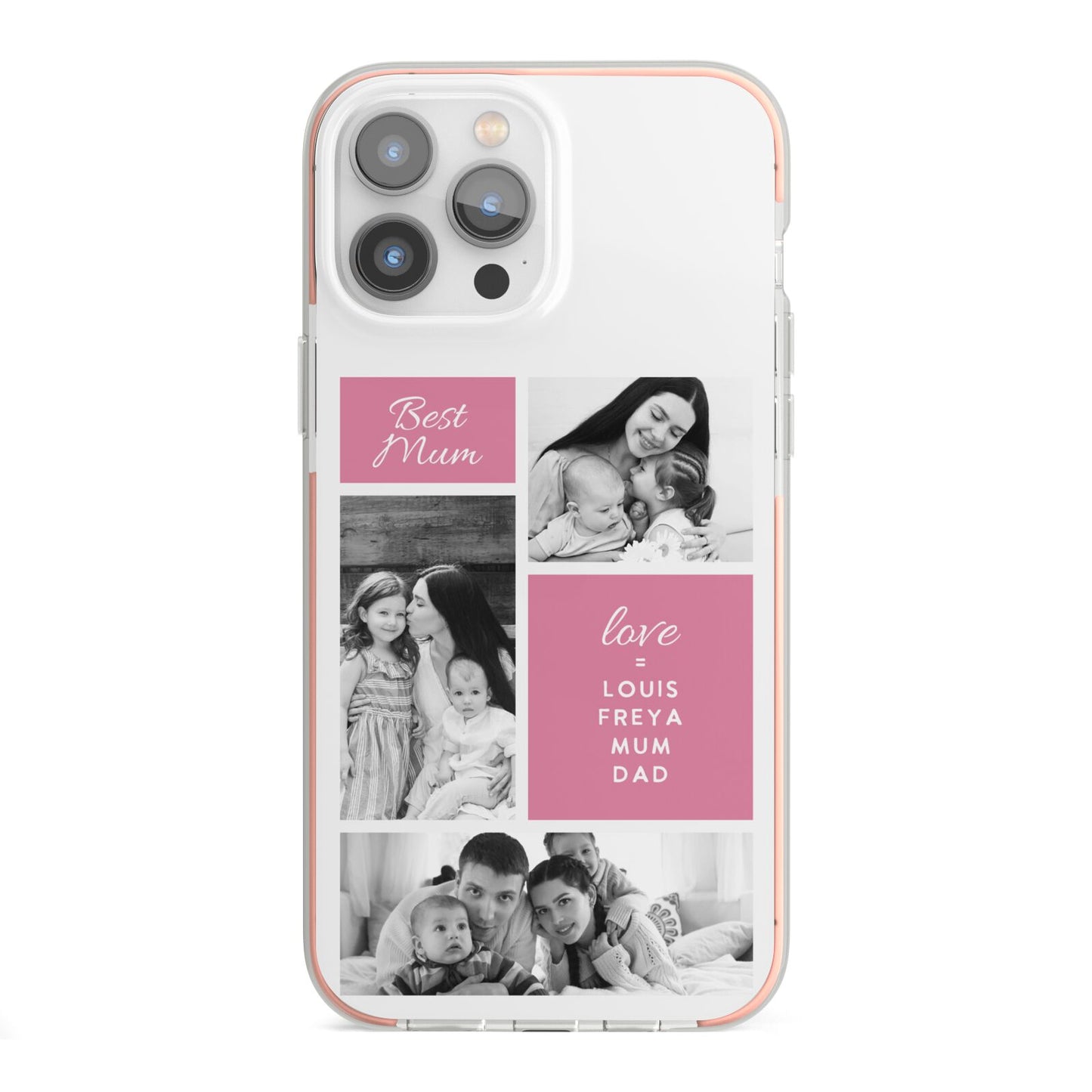 Best Mum Photo Collage Personalised iPhone 13 Pro Max TPU Impact Case with Pink Edges