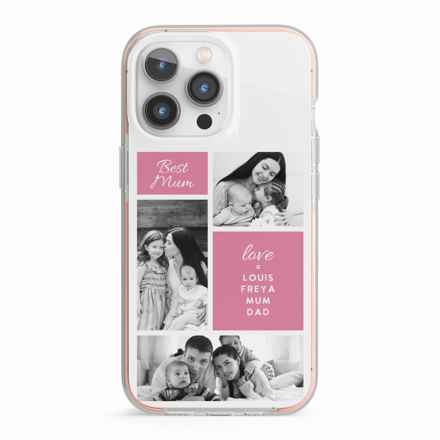 Best Mum Photo Collage Personalised iPhone 13 Pro TPU Impact Case with Pink Edges