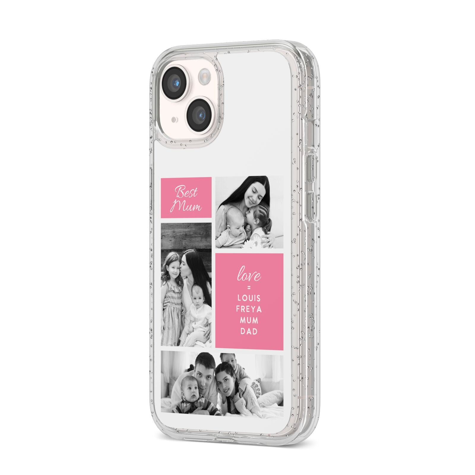 Best Mum Photo Collage Personalised iPhone 14 Glitter Tough Case Starlight Angled Image