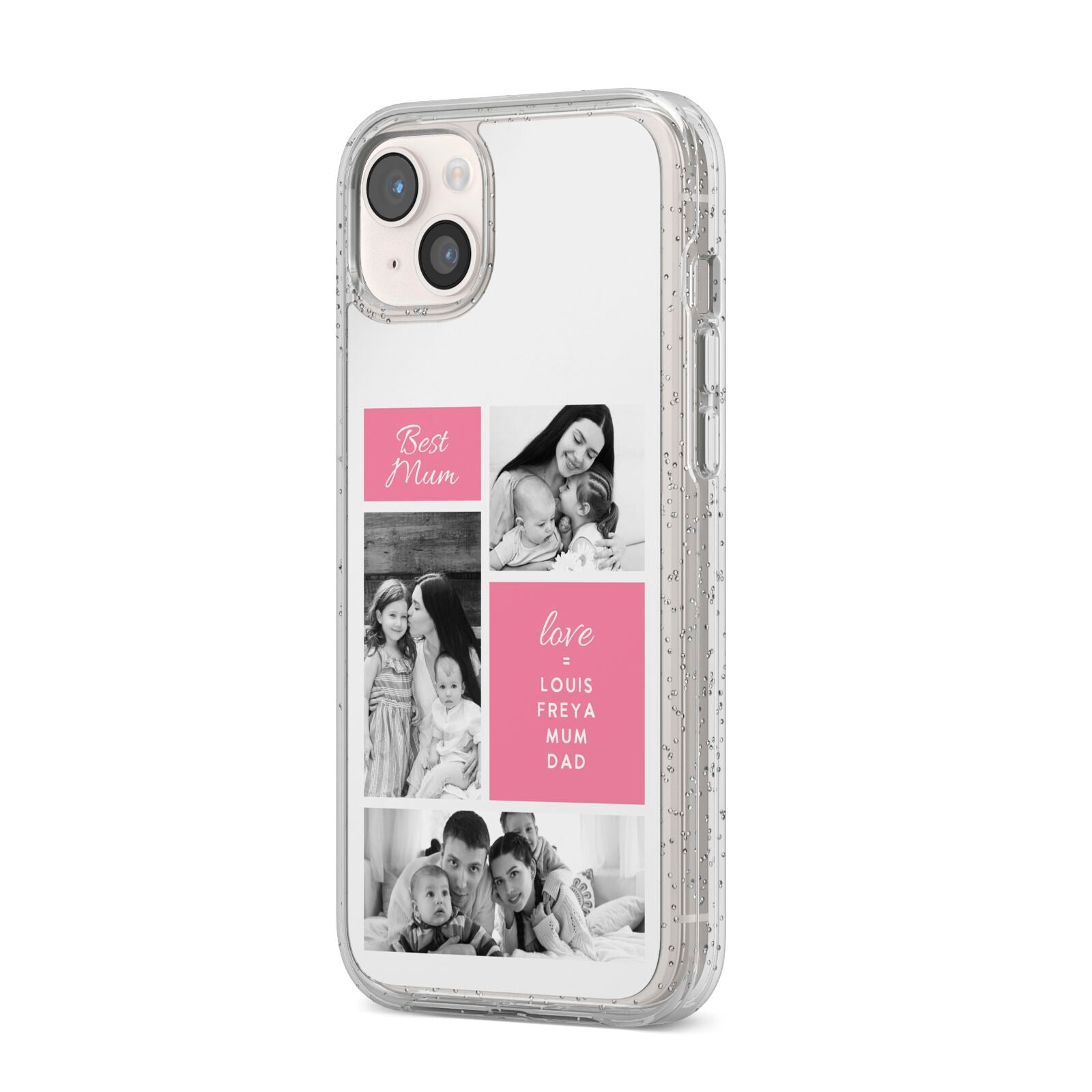 Best Mum Photo Collage Personalised iPhone 14 Plus Glitter Tough Case Starlight Angled Image