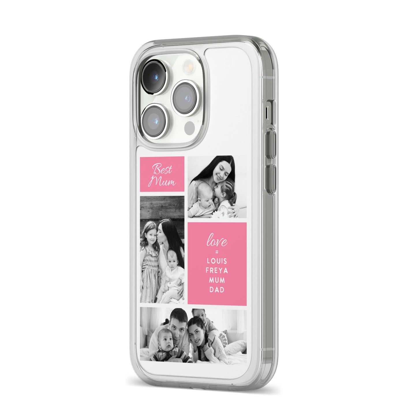 Best Mum Photo Collage Personalised iPhone 14 Pro Clear Tough Case Silver Angled Image