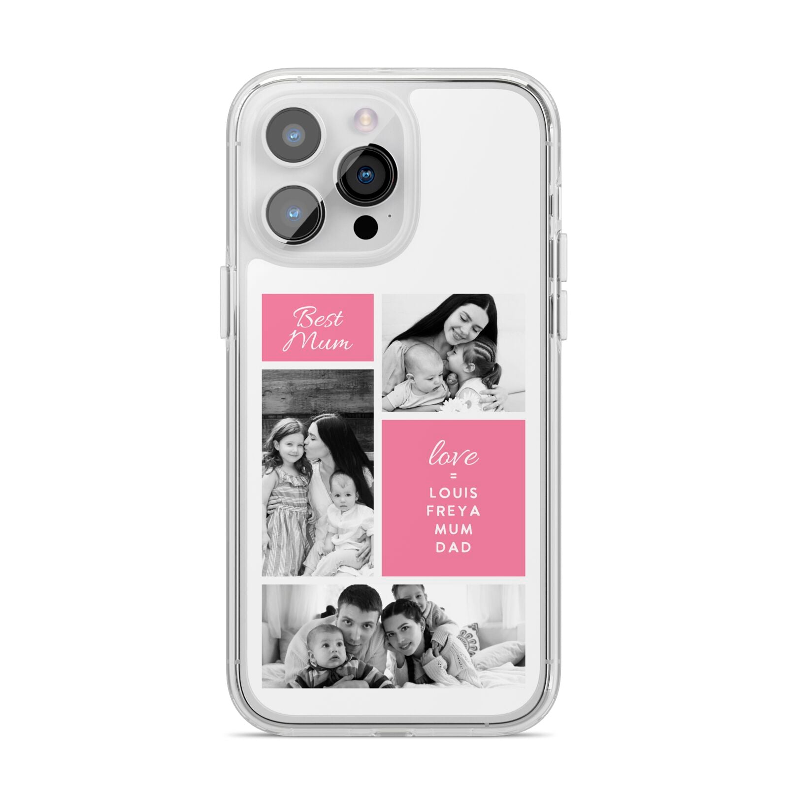 Best Mum Photo Collage Personalised iPhone 14 Pro Max Clear Tough Case Silver