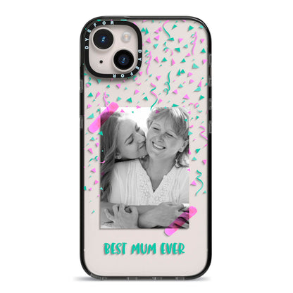 Best Mum Photo Upload Mothers Day iPhone 14 Plus Black Impact Case on Silver phone