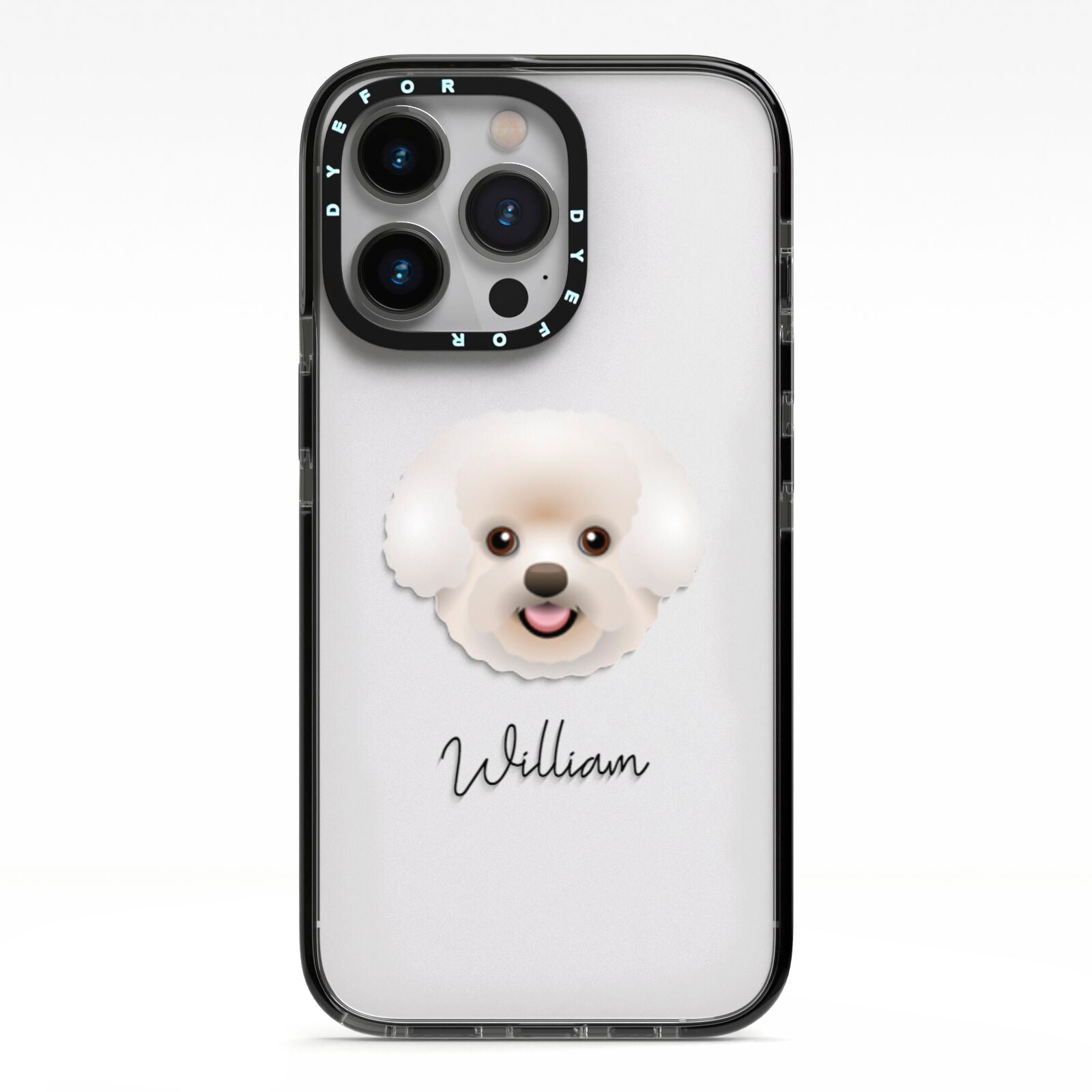 Bichon Frise Personalised iPhone 13 Pro Black Impact Case on Silver phone