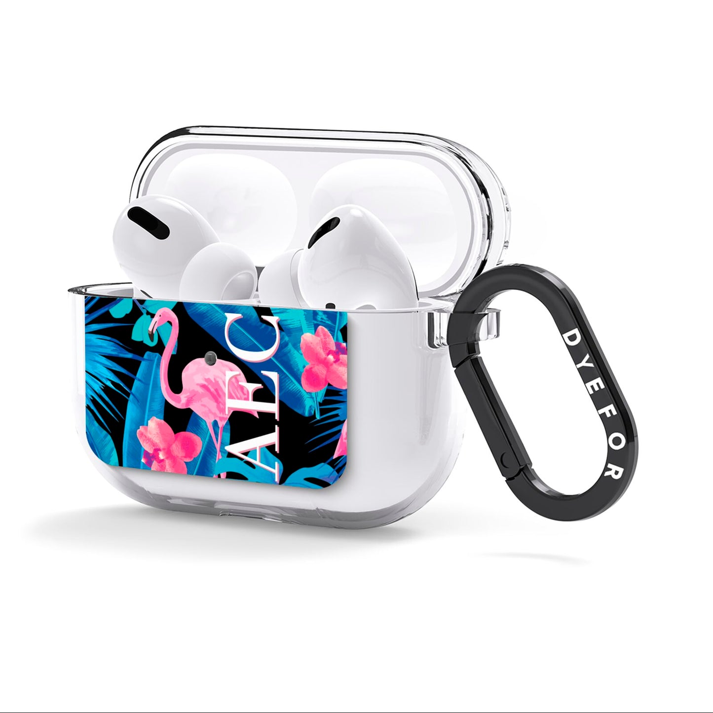 Black Blue Tropical Flamingo AirPods Clear Case 3rd Gen Side Image