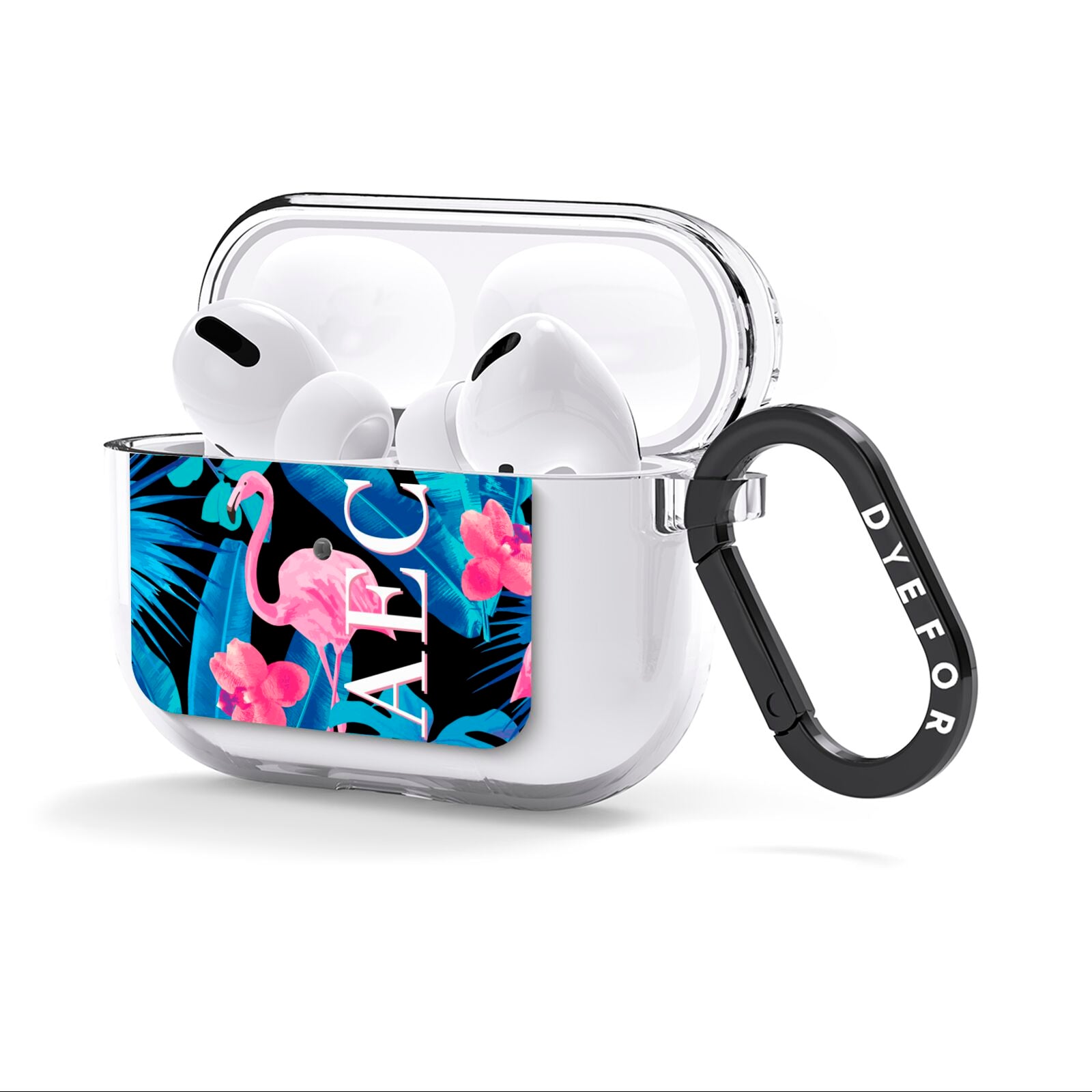 Black Blue Tropical Flamingo AirPods Clear Case 3rd Gen Side Image