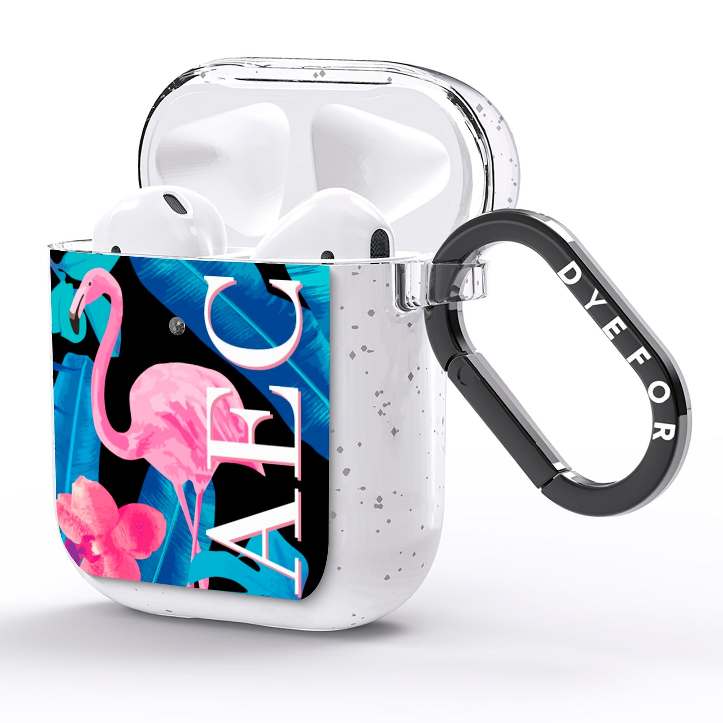 Black Blue Tropical Flamingo AirPods Glitter Case Side Image