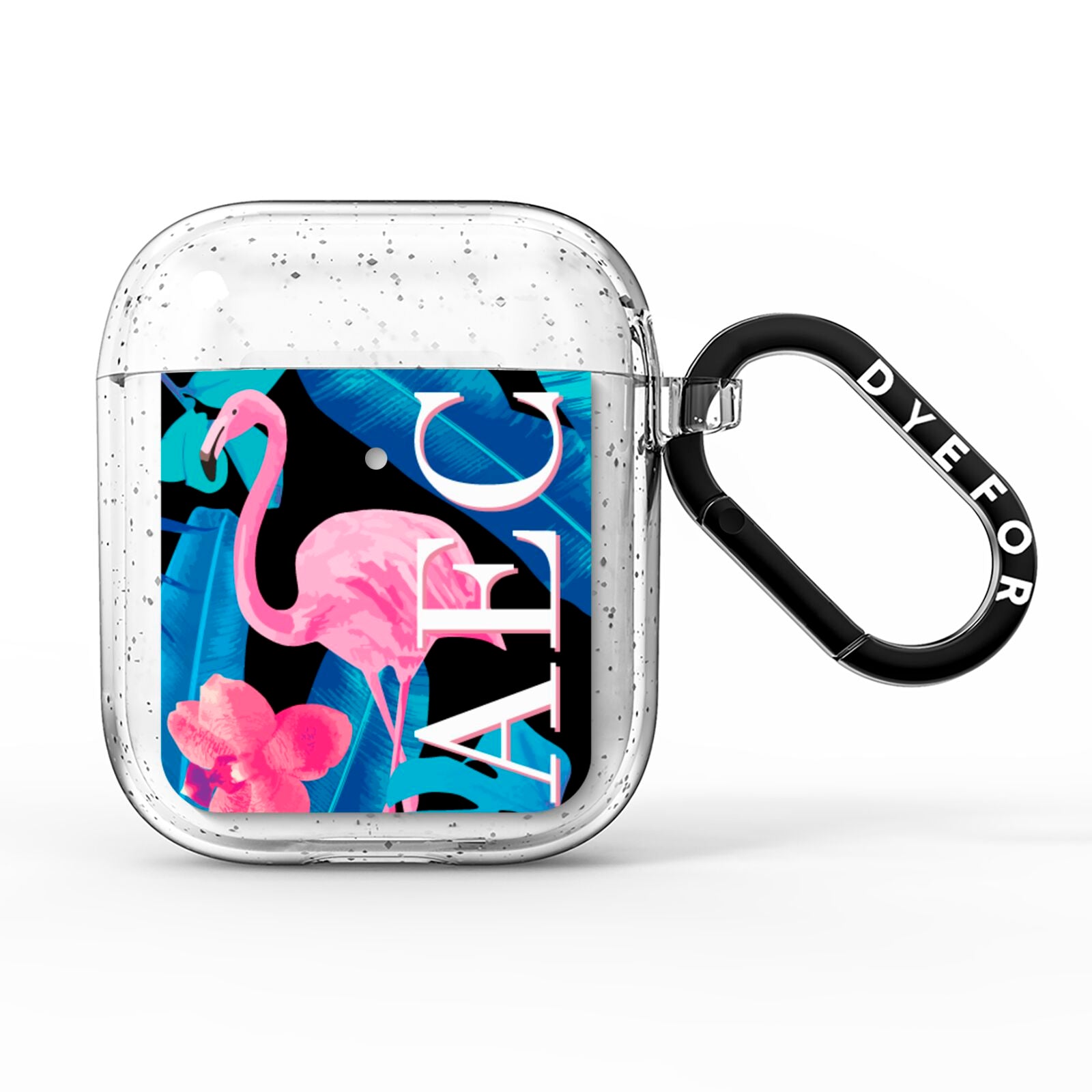 Black Blue Tropical Flamingo AirPods Glitter Case