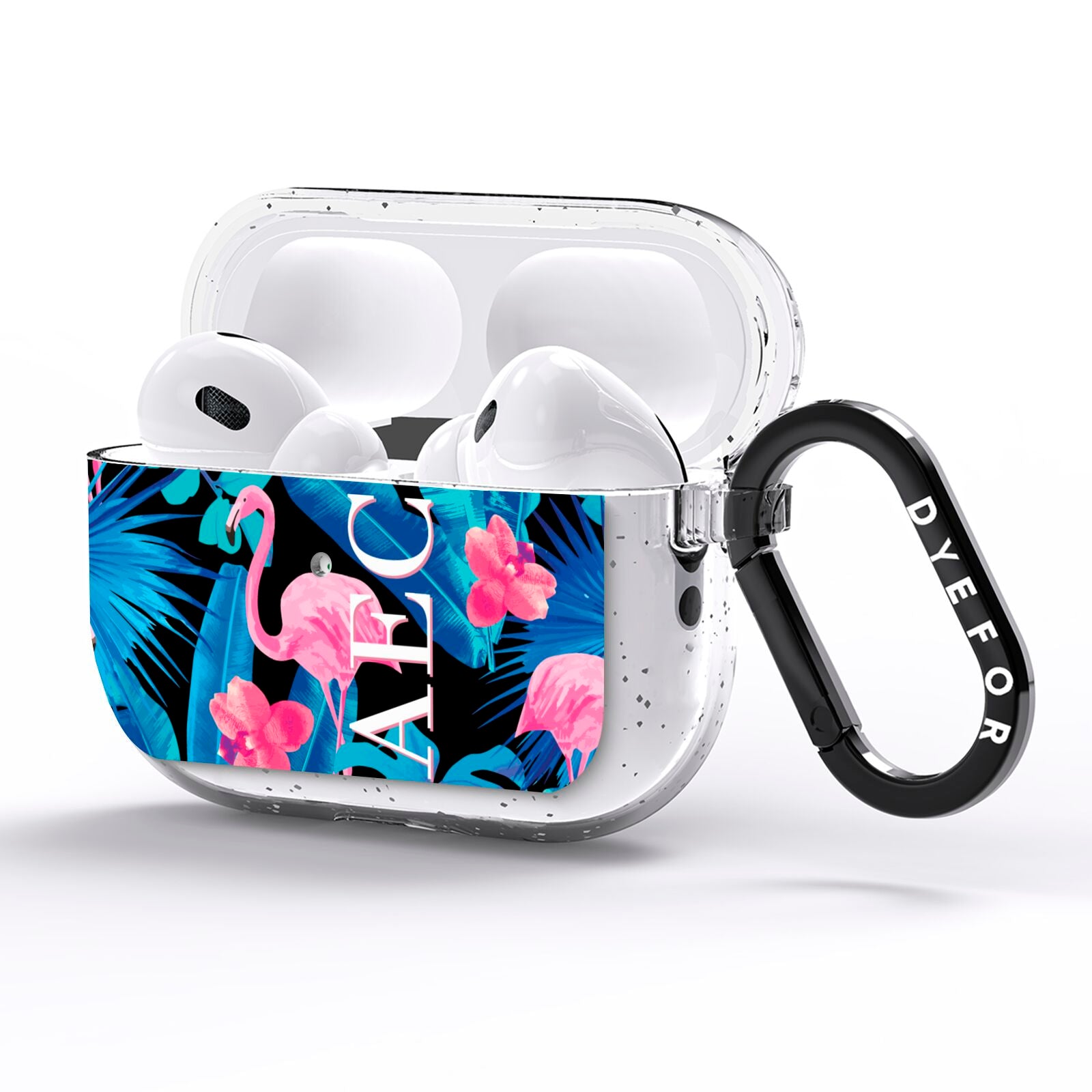 Black Blue Tropical Flamingo AirPods Pro Glitter Case Side Image