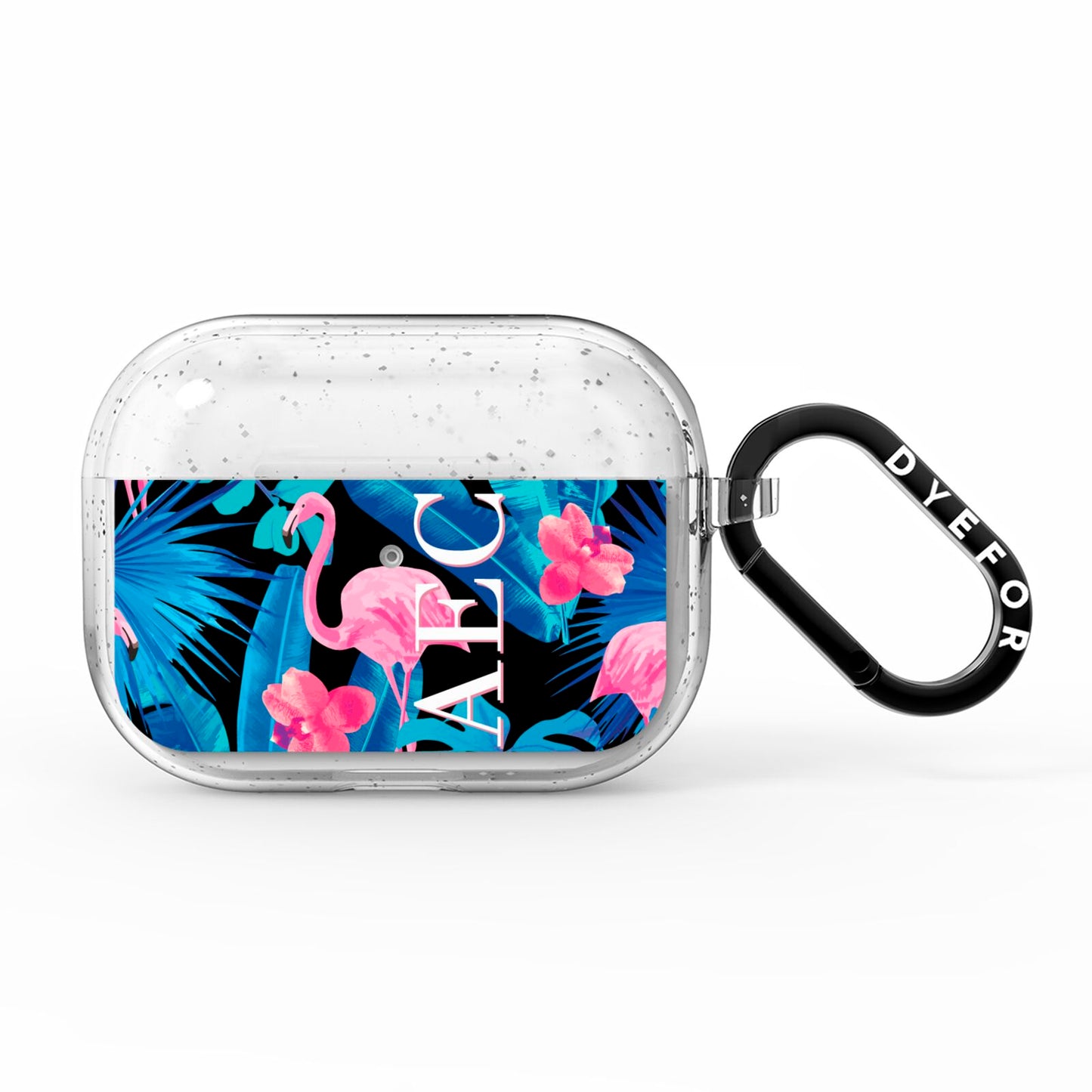 Black Blue Tropical Flamingo AirPods Pro Glitter Case