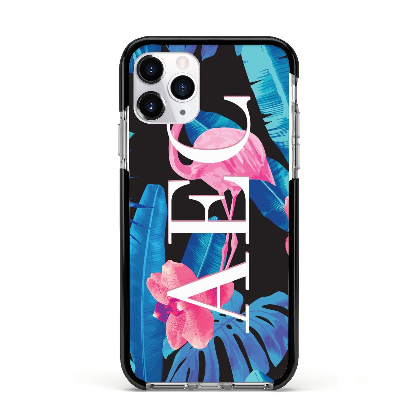 Black Blue Tropical Flamingo Apple iPhone 11 Pro in Silver with Black Impact Case