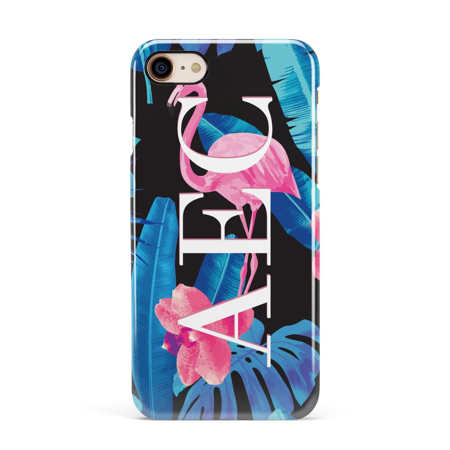 Black Blue Tropical Flamingo Apple iPhone 7 8 3D Snap Case