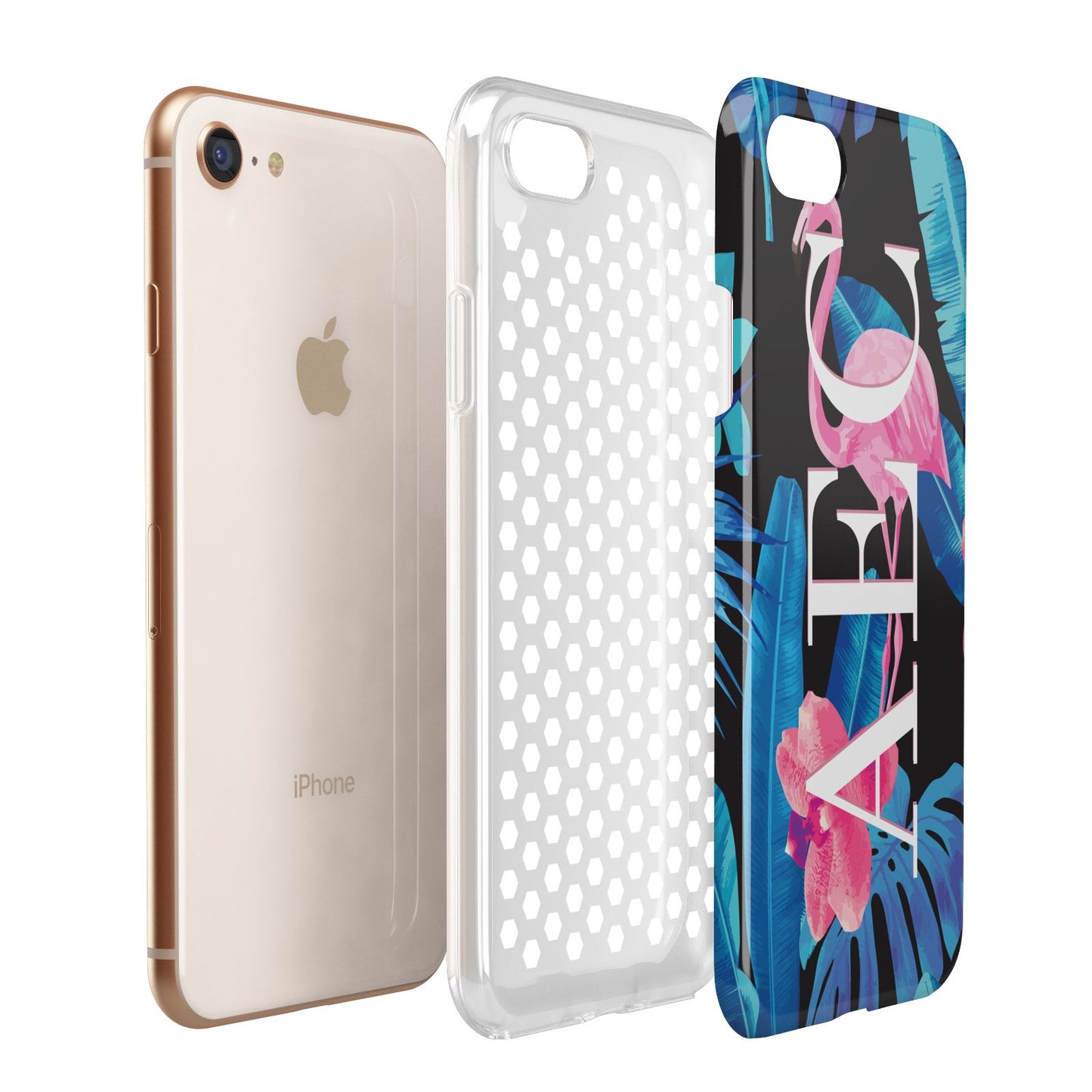 Black Blue Tropical Flamingo Apple iPhone 7 8 3D Tough Case Expanded View