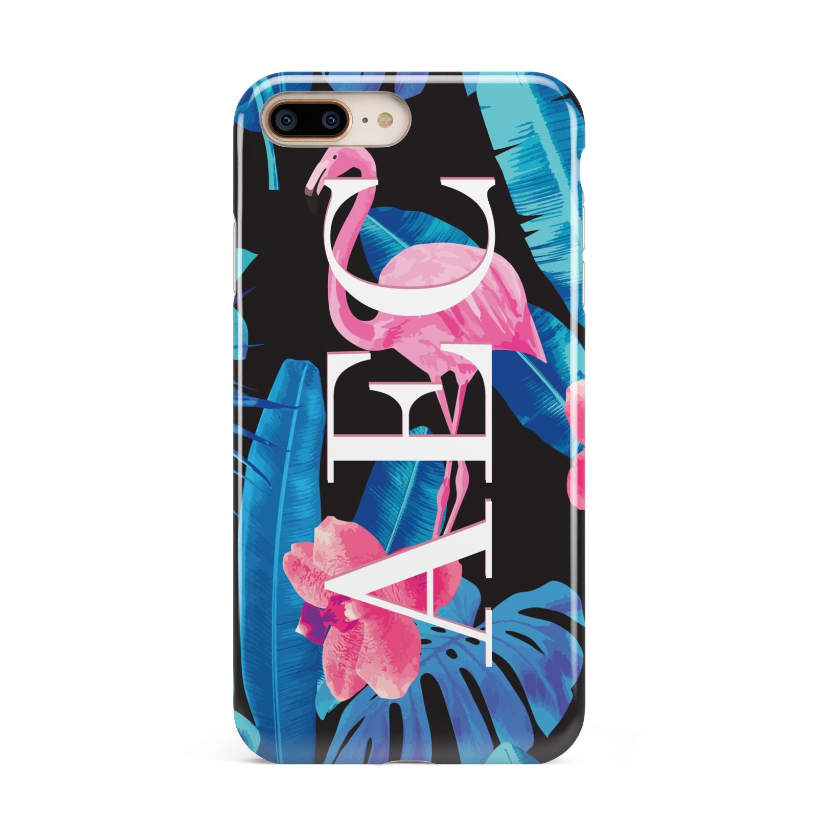 Black Blue Tropical Flamingo Apple iPhone 7 8 Plus 3D Tough Case