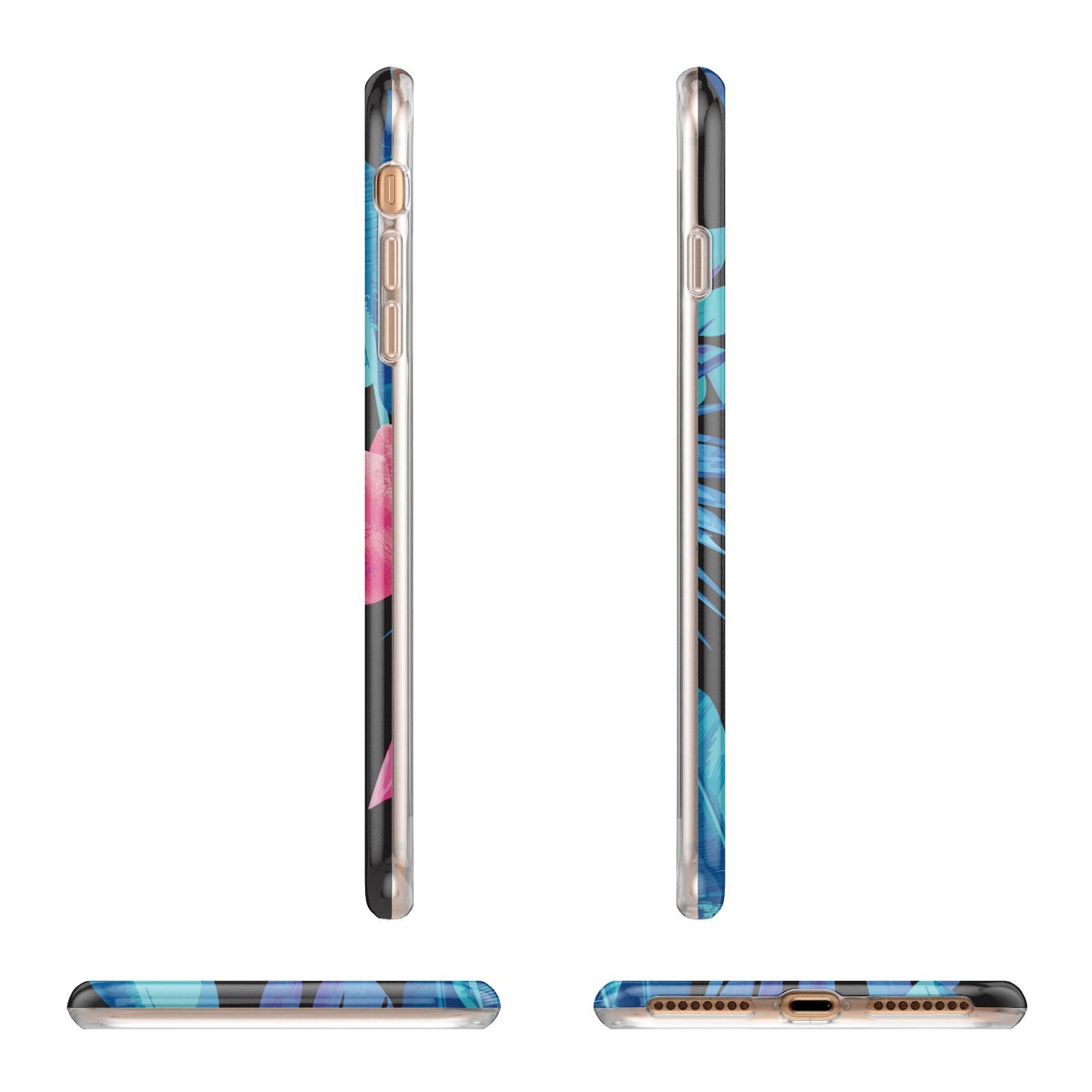 Black Blue Tropical Flamingo Apple iPhone 7 8 Plus 3D Wrap Tough Case Alternative Image Angles
