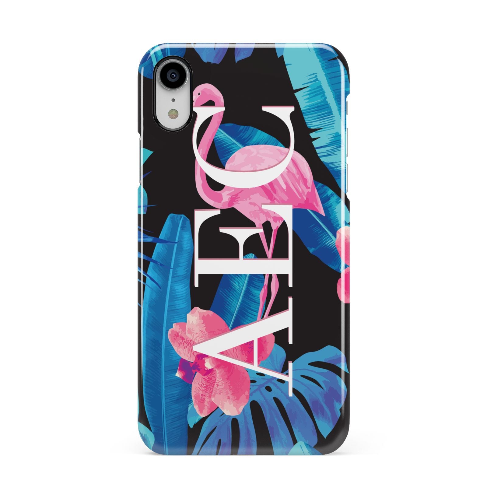 Black Blue Tropical Flamingo Apple iPhone XR White 3D Snap Case