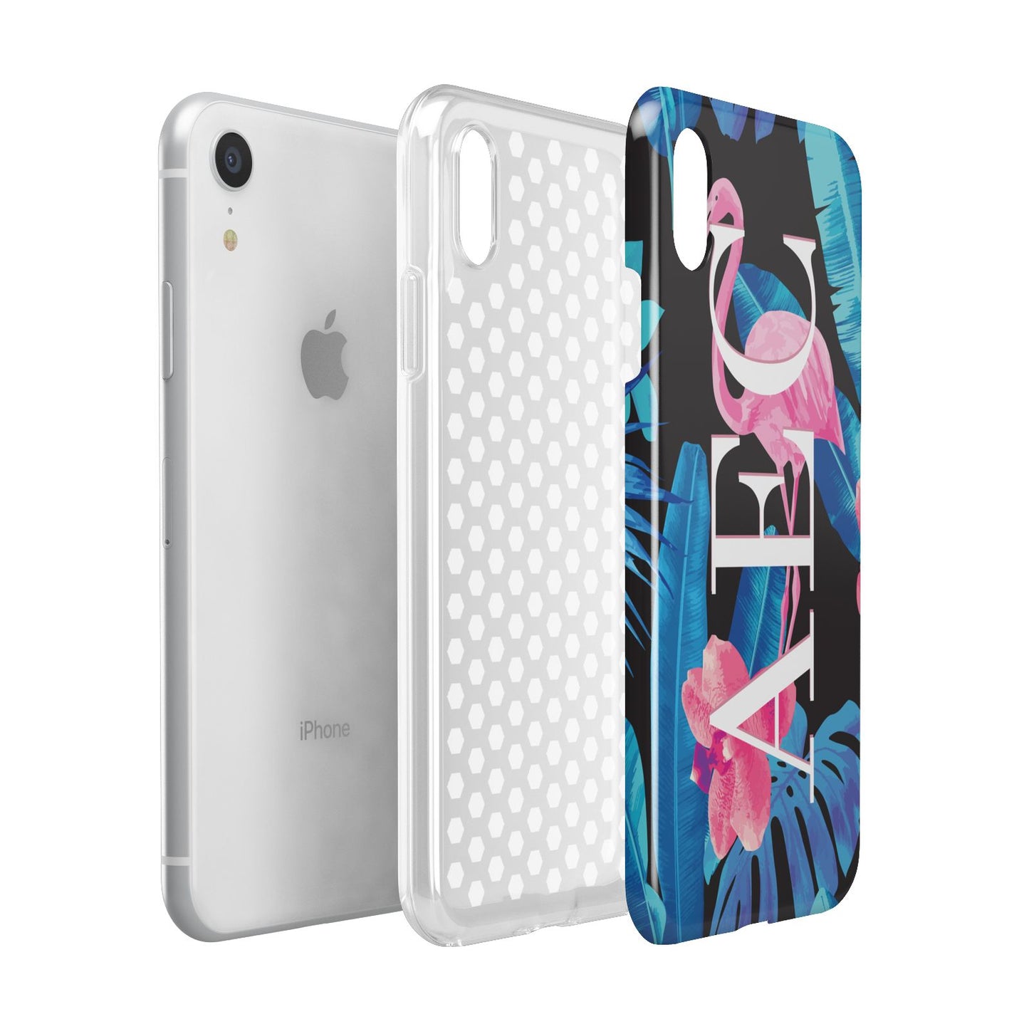 Black Blue Tropical Flamingo Apple iPhone XR White 3D Tough Case Expanded view